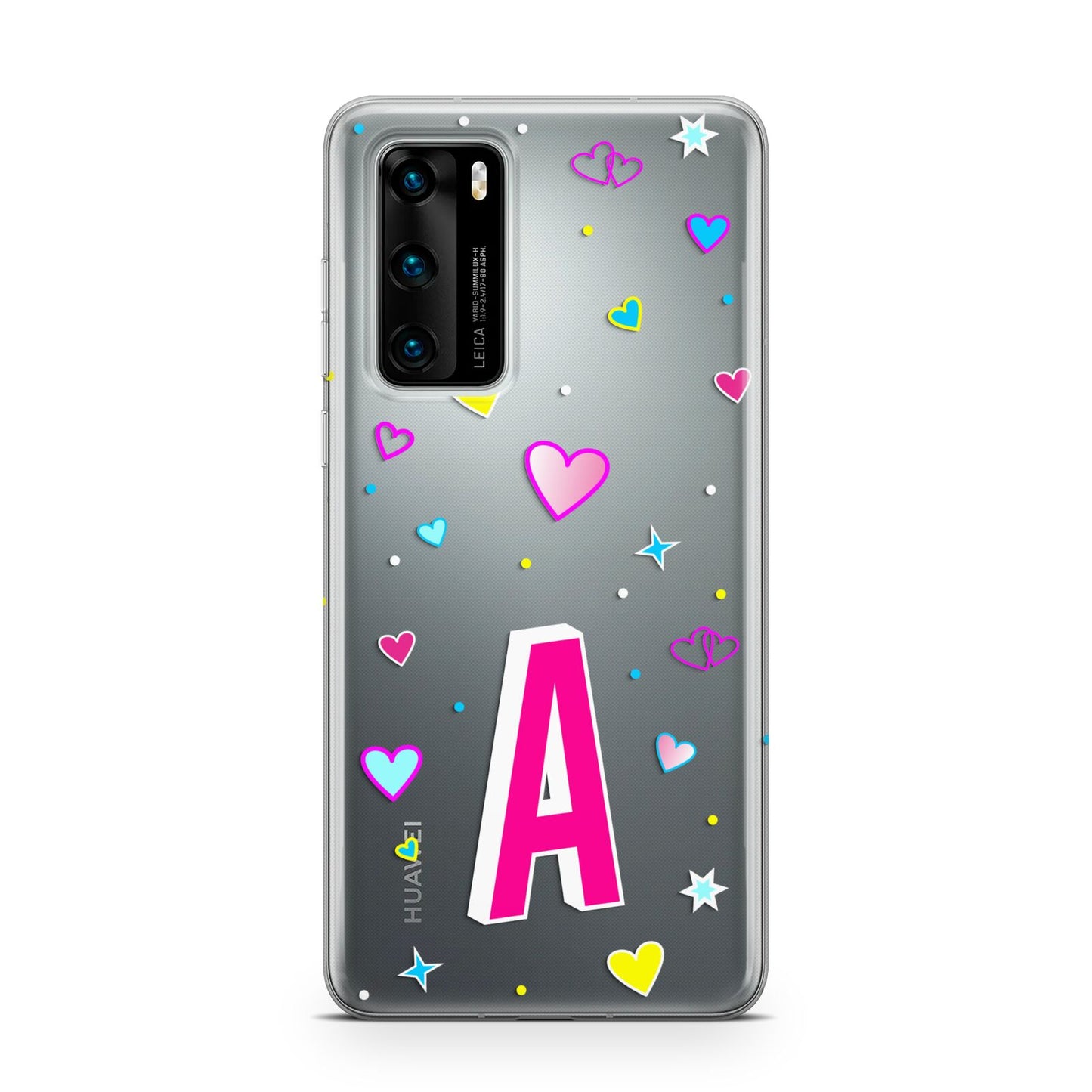 Personalised Heart Alphabet Clear Huawei P40 Phone Case