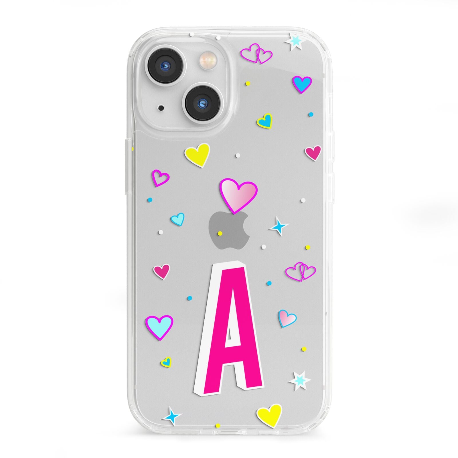 Personalised Heart Alphabet Clear iPhone 13 Mini Clear Bumper Case