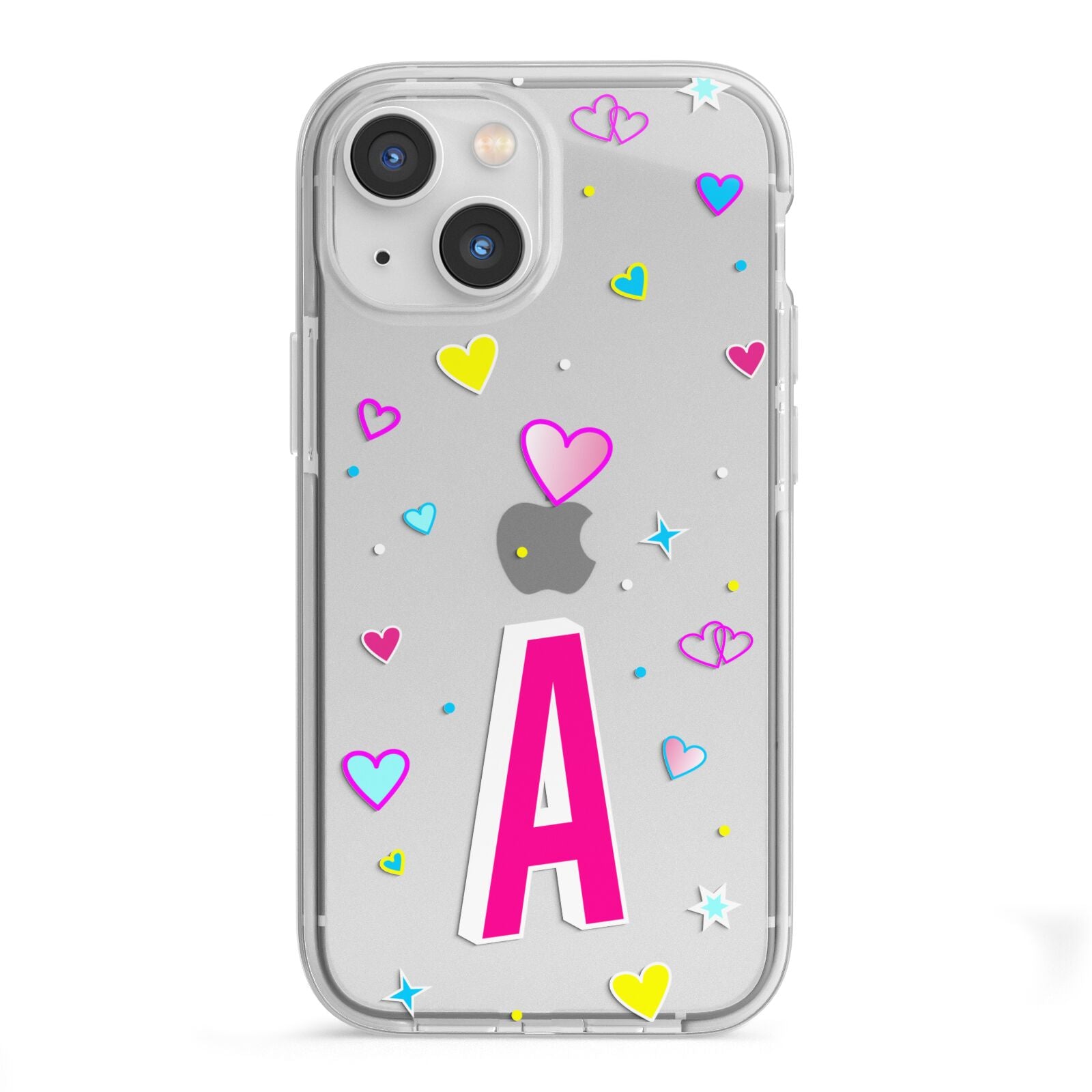 Personalised Heart Alphabet Clear iPhone 13 Mini TPU Impact Case with White Edges