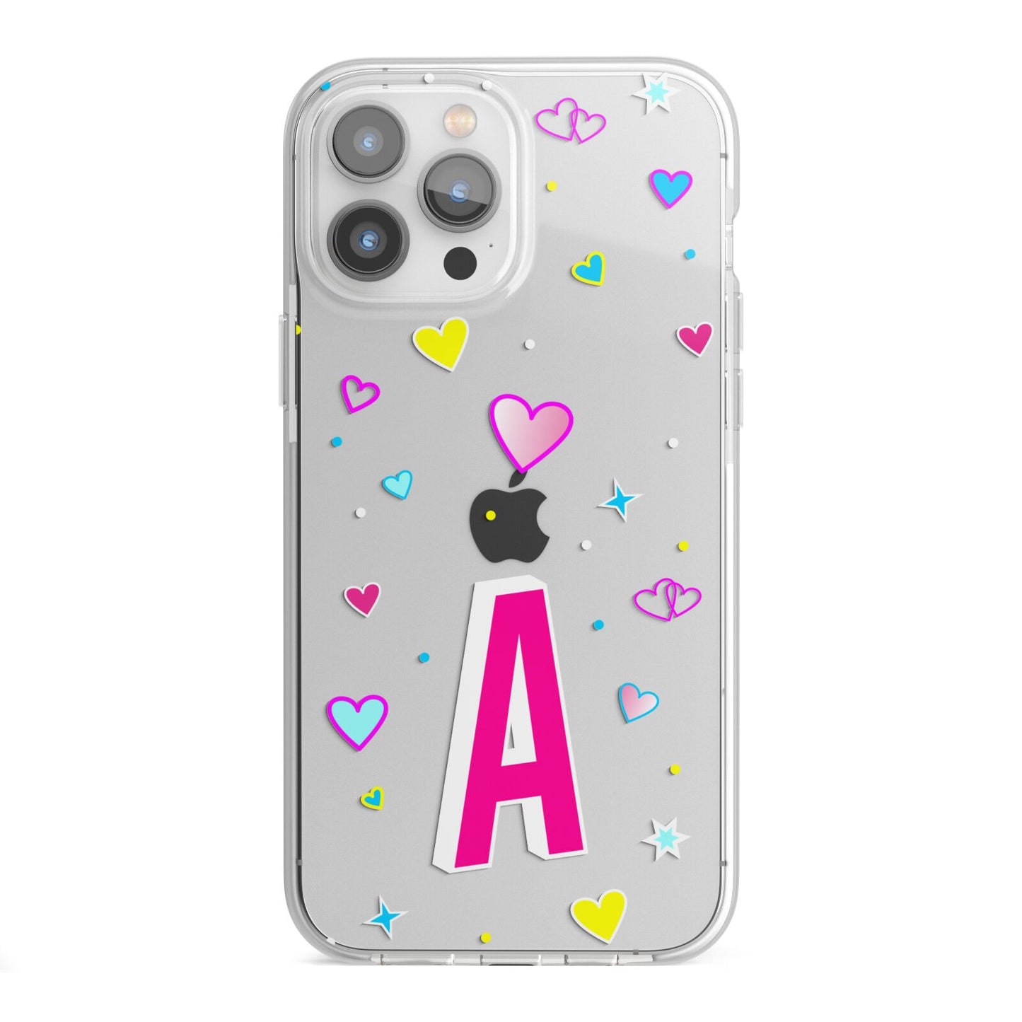 Personalised Heart Alphabet Clear iPhone 13 Pro Max TPU Impact Case with White Edges