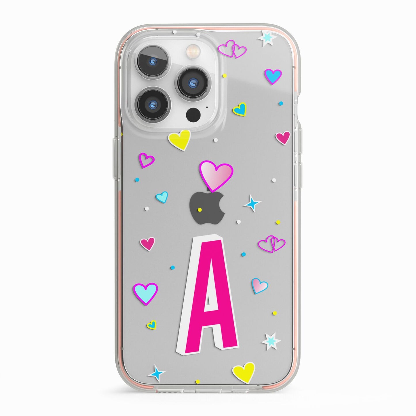 Personalised Heart Alphabet Clear iPhone 13 Pro TPU Impact Case with Pink Edges