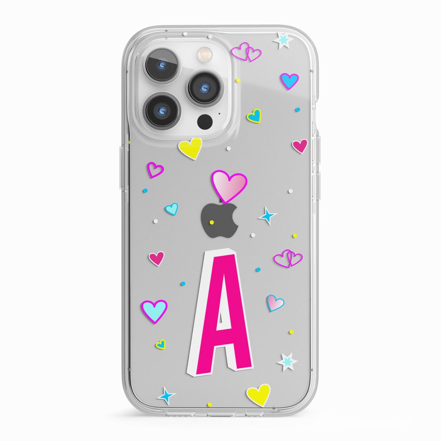 Personalised Heart Alphabet Clear iPhone 13 Pro TPU Impact Case with White Edges