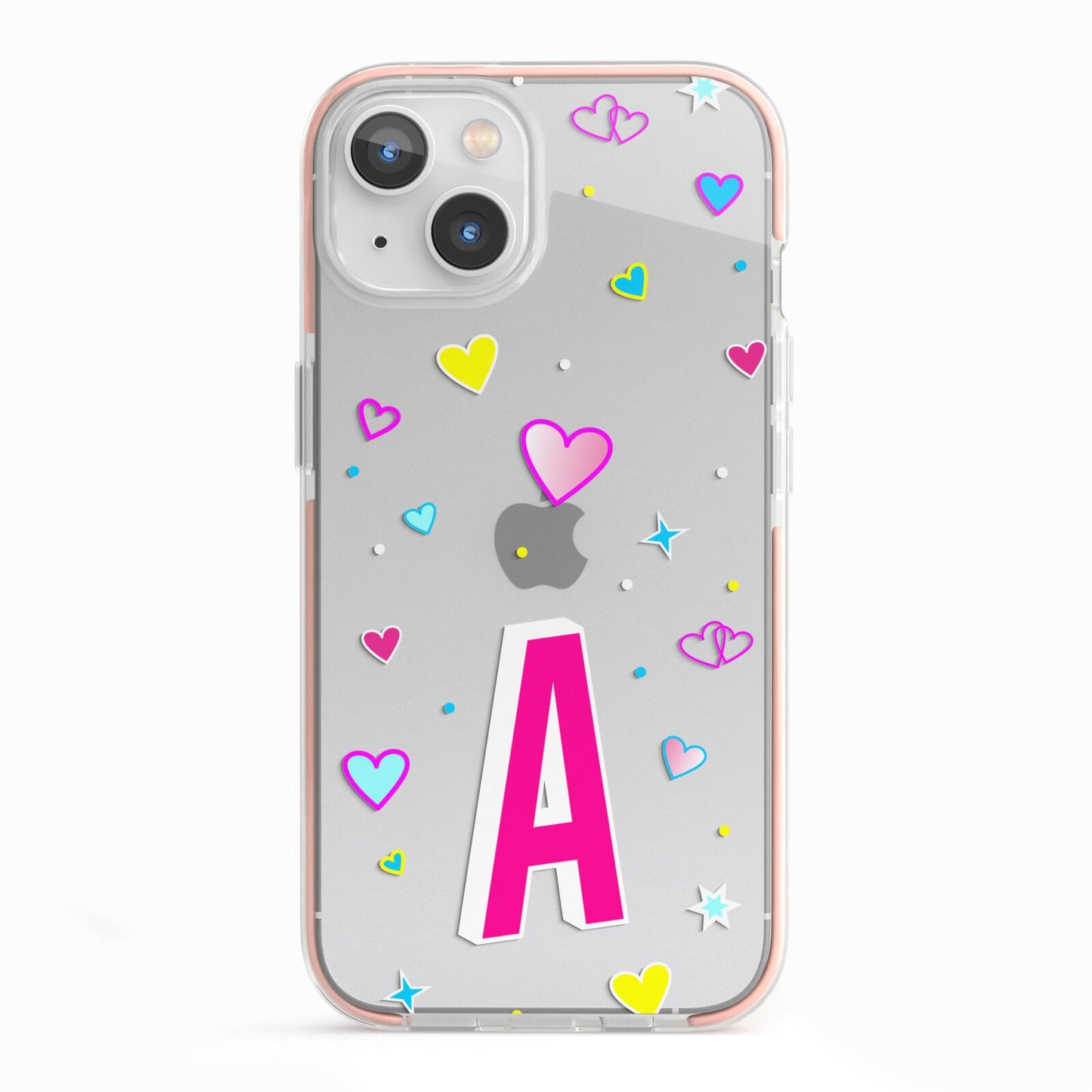 Personalised Heart Alphabet Clear iPhone 13 TPU Impact Case with Pink Edges