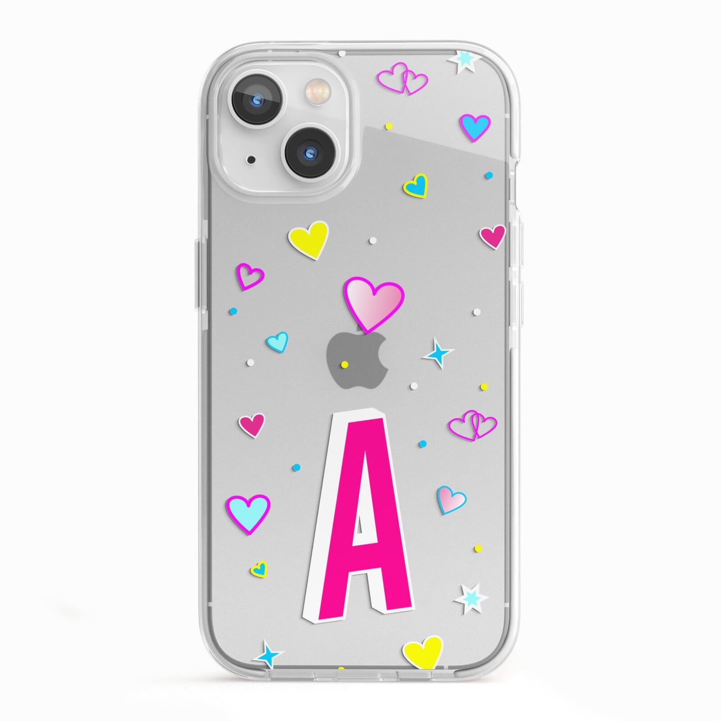 Personalised Heart Alphabet Clear iPhone 13 TPU Impact Case with White Edges