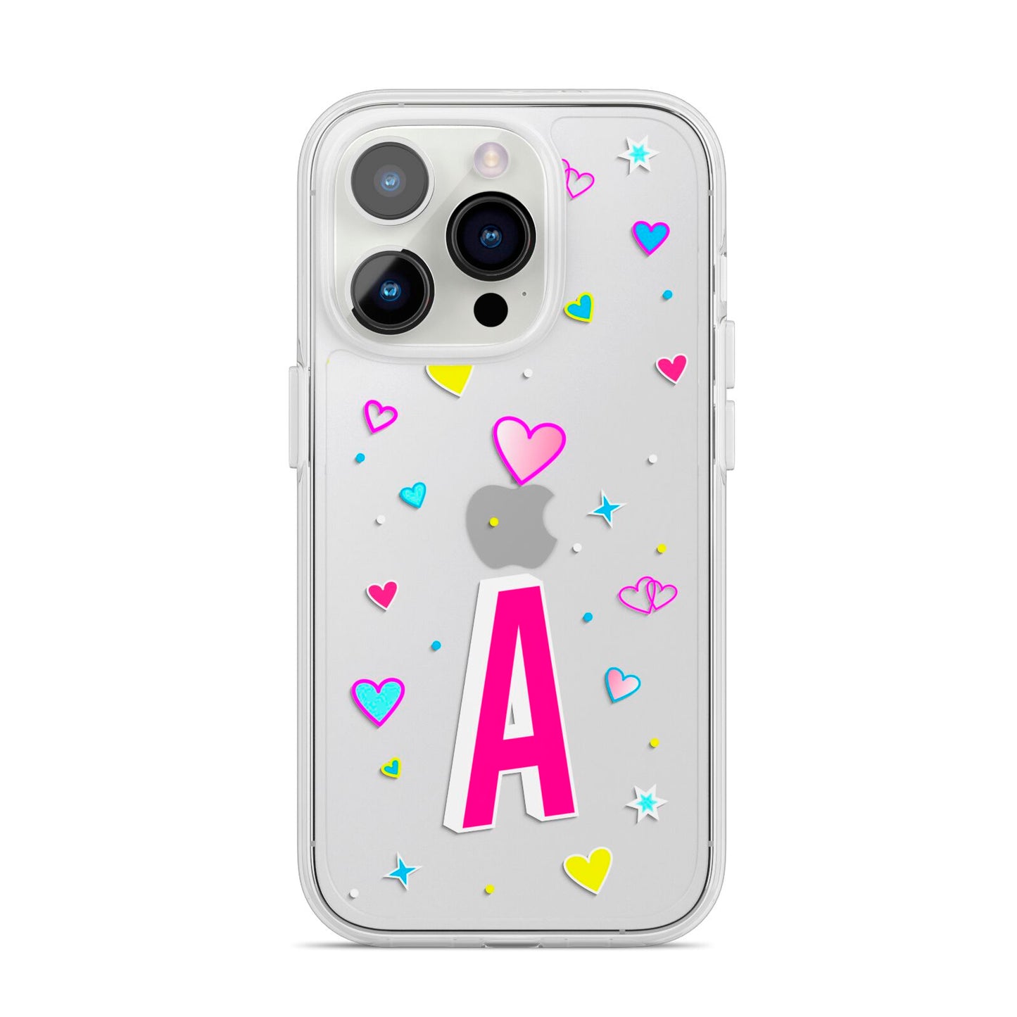 Personalised Heart Alphabet Clear iPhone 14 Pro Clear Tough Case Silver