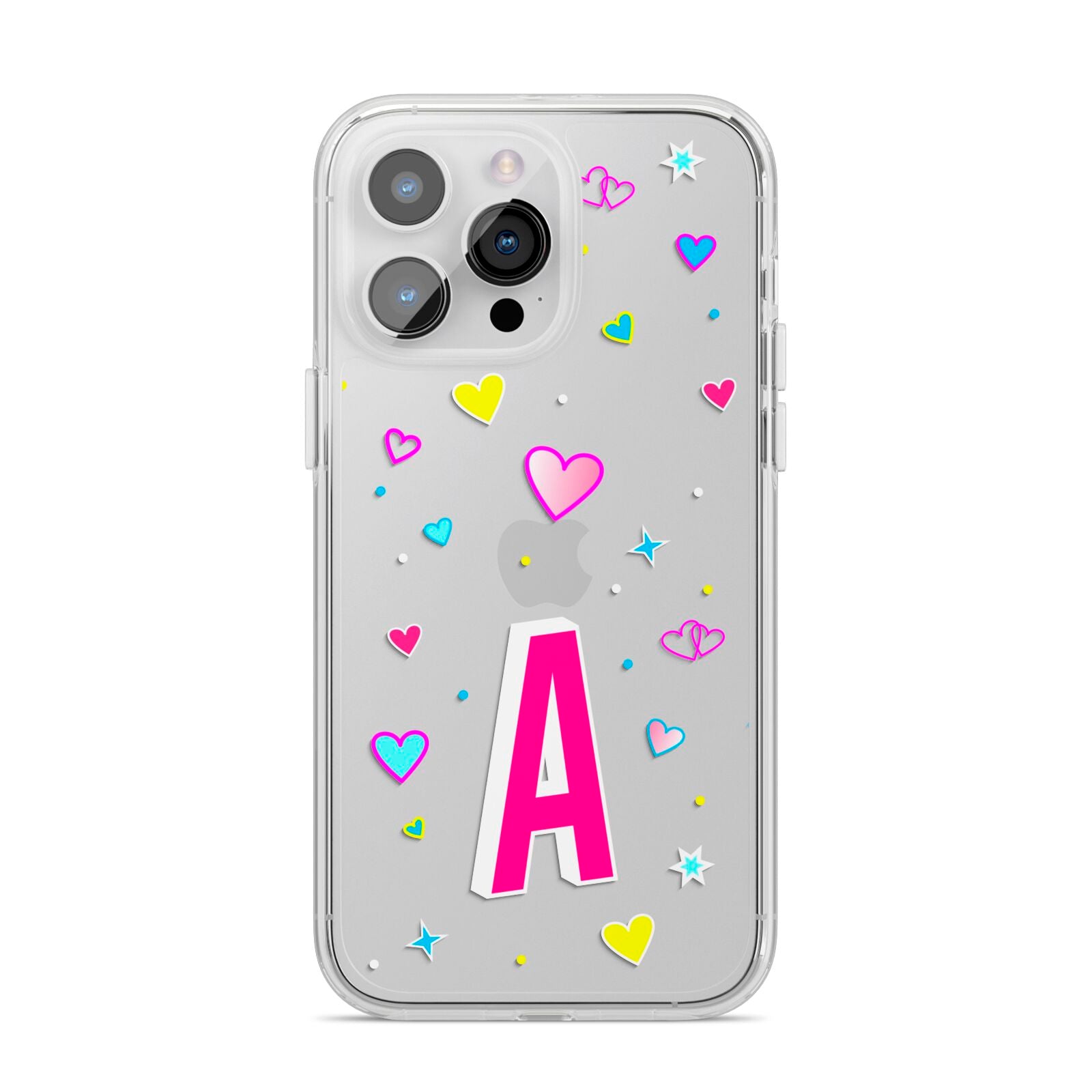 Personalised Heart Alphabet Clear iPhone 14 Pro Max Clear Tough Case Silver