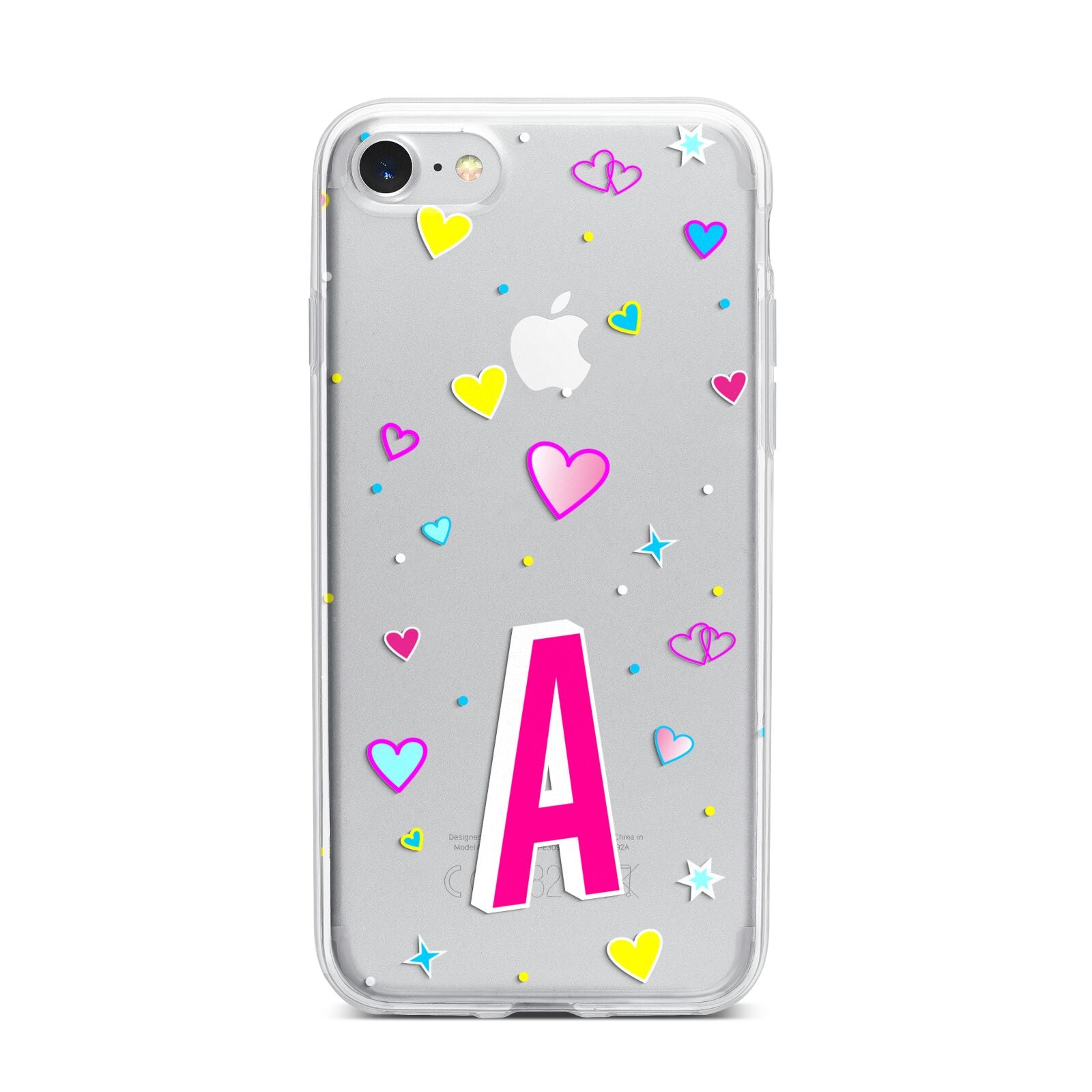 Personalised Heart Alphabet Clear iPhone 7 Bumper Case on Silver iPhone