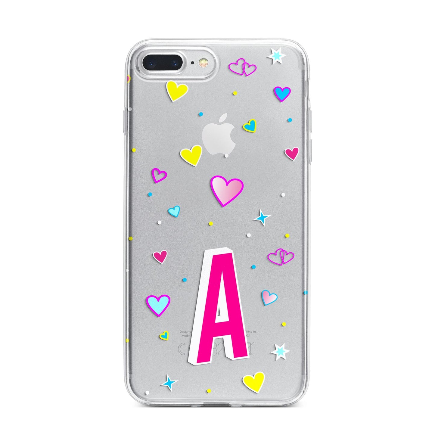 Personalised Heart Alphabet Clear iPhone 7 Plus Bumper Case on Silver iPhone