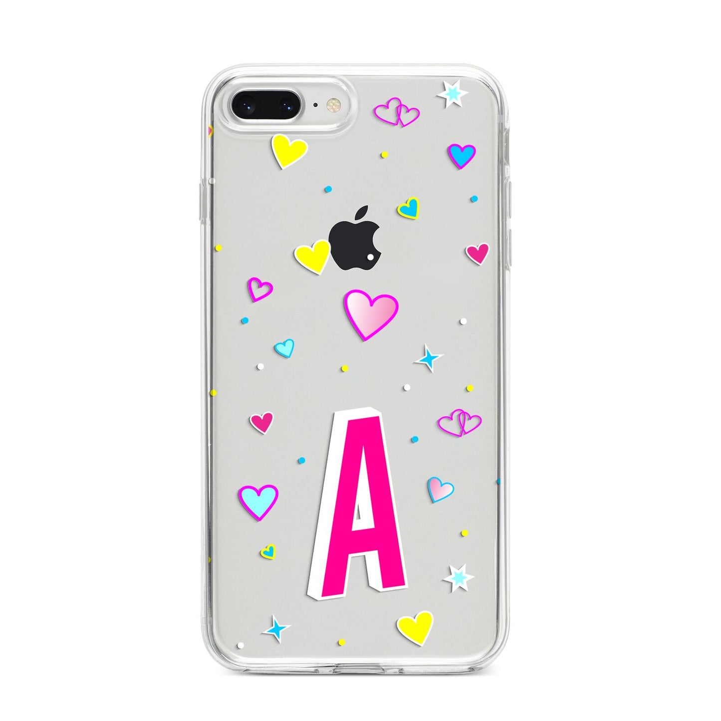 Personalised Heart Alphabet Clear iPhone 8 Plus Bumper Case on Silver iPhone