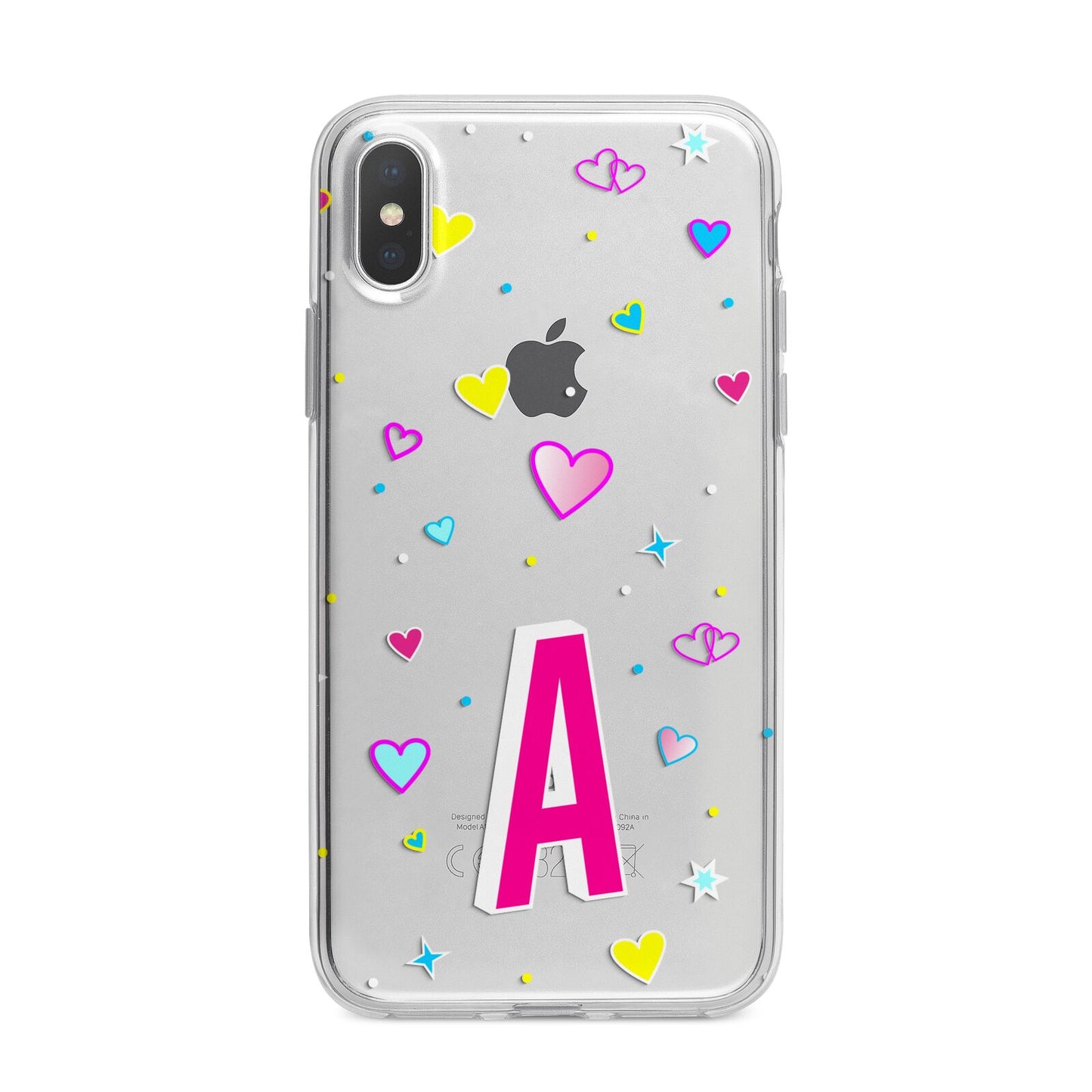 Personalised Heart Alphabet Clear iPhone X Bumper Case on Silver iPhone Alternative Image 1