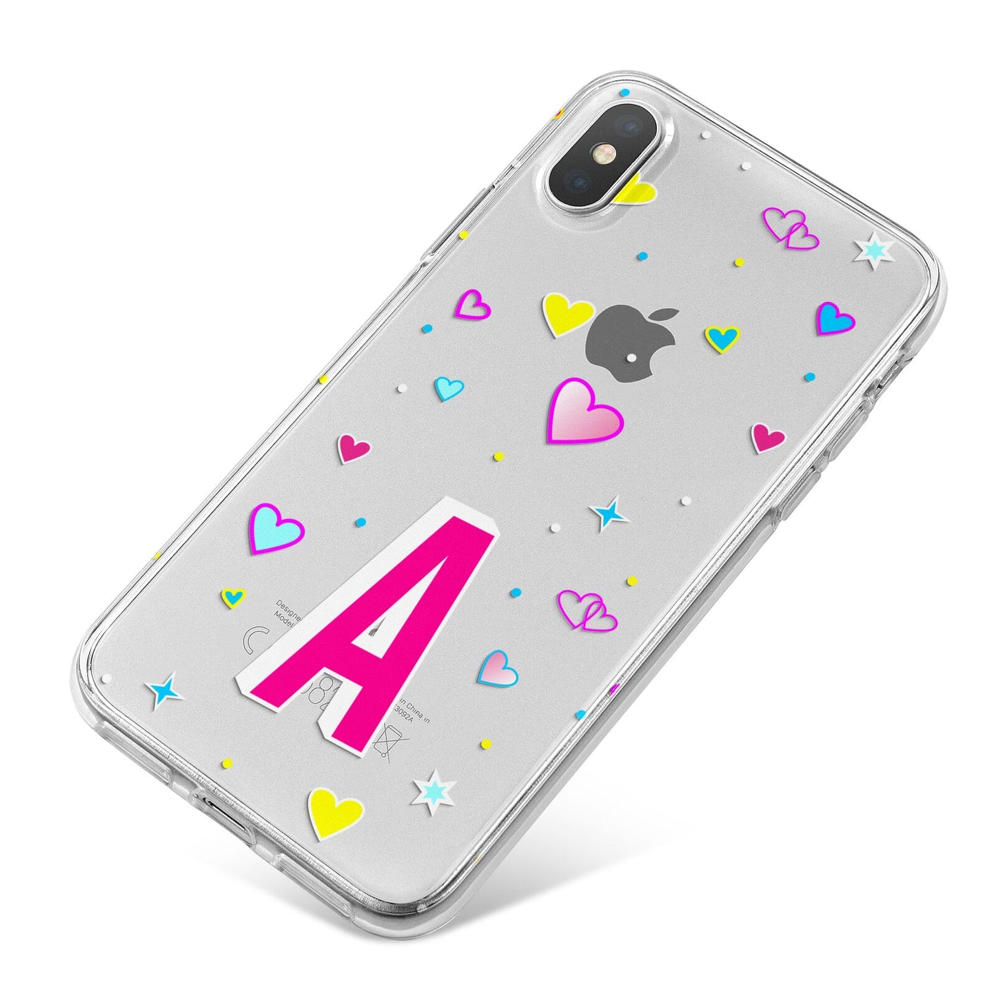 Personalised Heart Alphabet Clear iPhone X Bumper Case on Silver iPhone