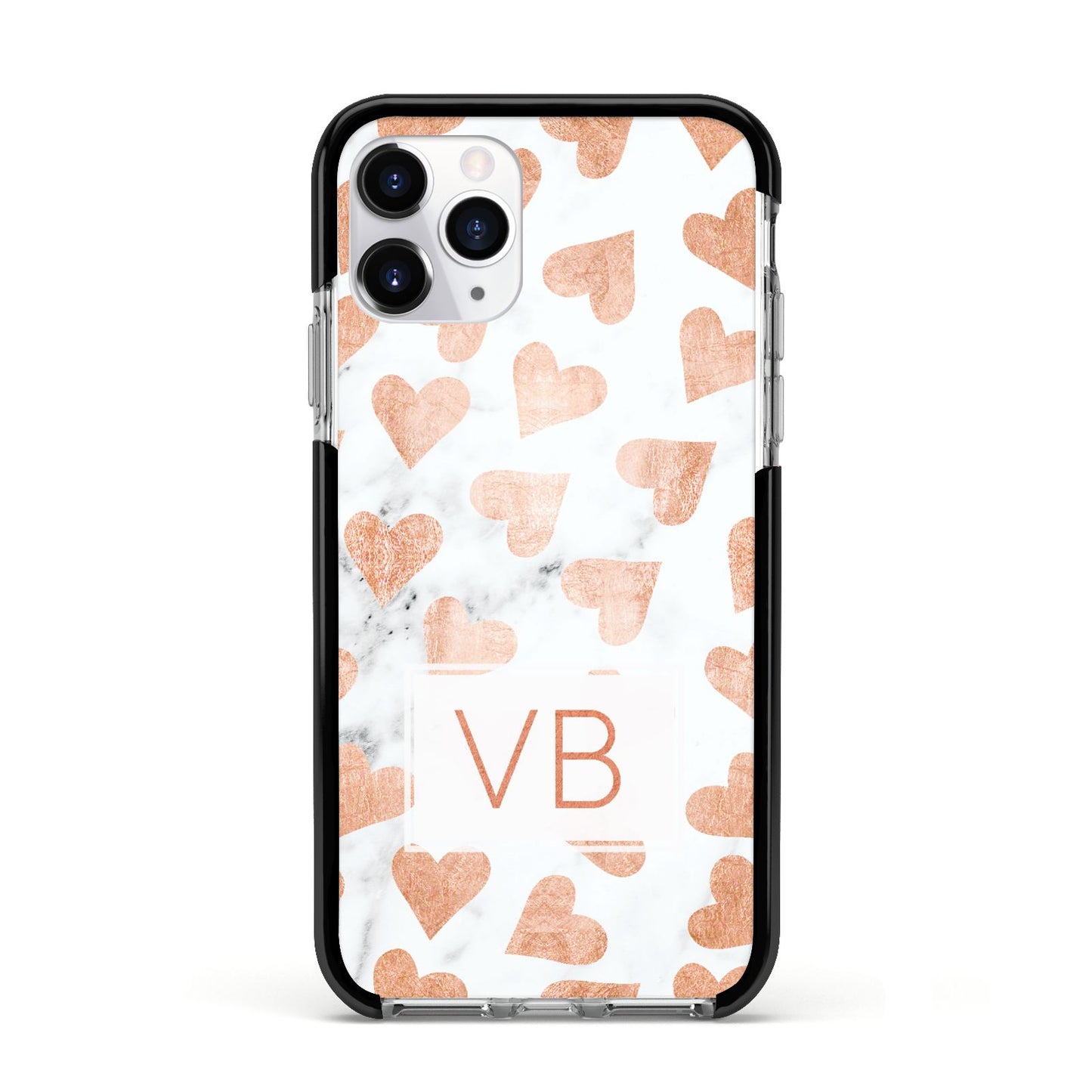 Personalised Heart Initialled Marble Apple iPhone 11 Pro in Silver with Black Impact Case