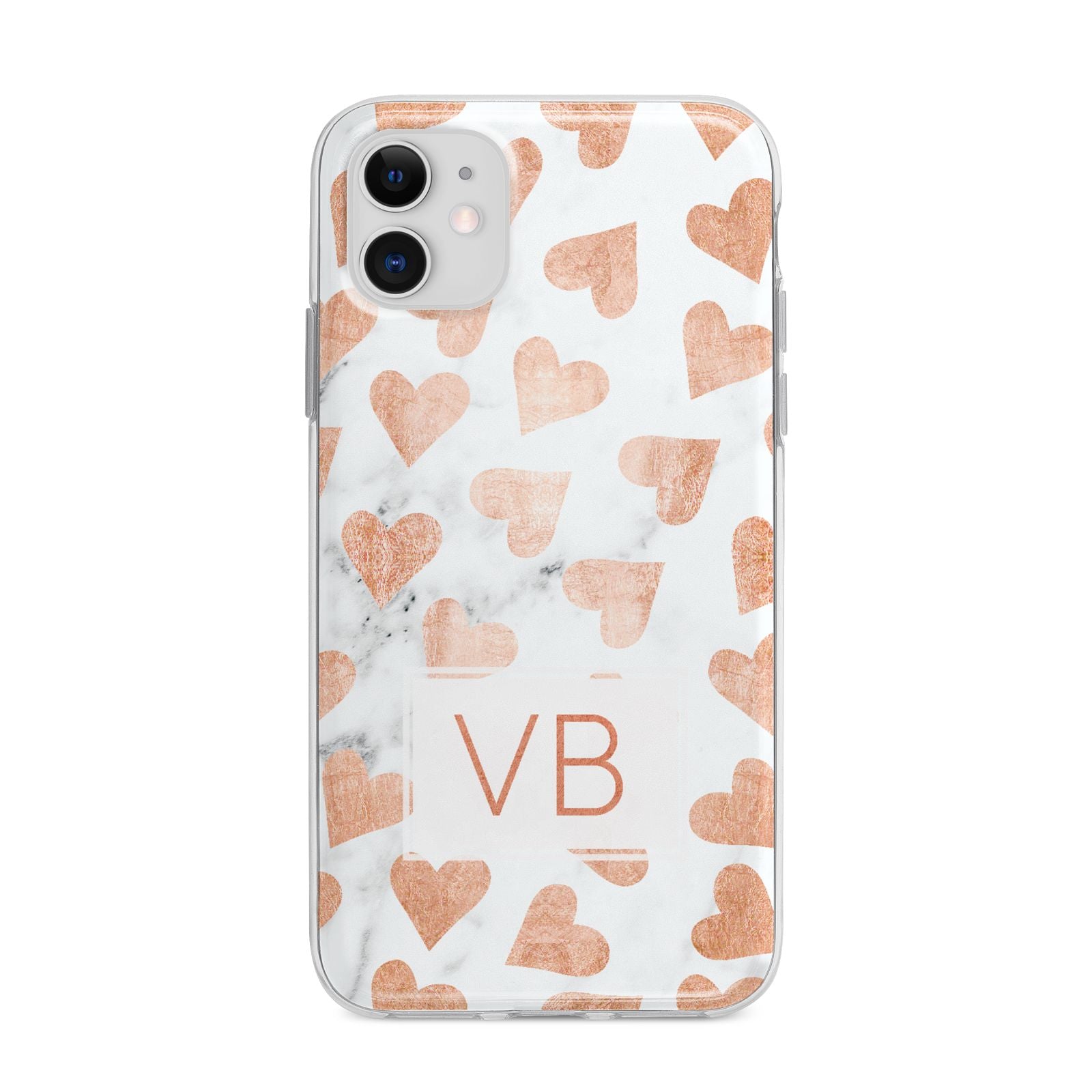 Personalised Heart Initialled Marble Apple iPhone 11 in White with Bumper Case