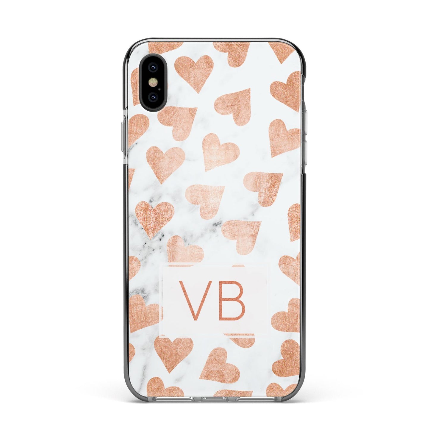 Personalised Heart Initialled Marble Apple iPhone Xs Max Impact Case Black Edge on Black Phone