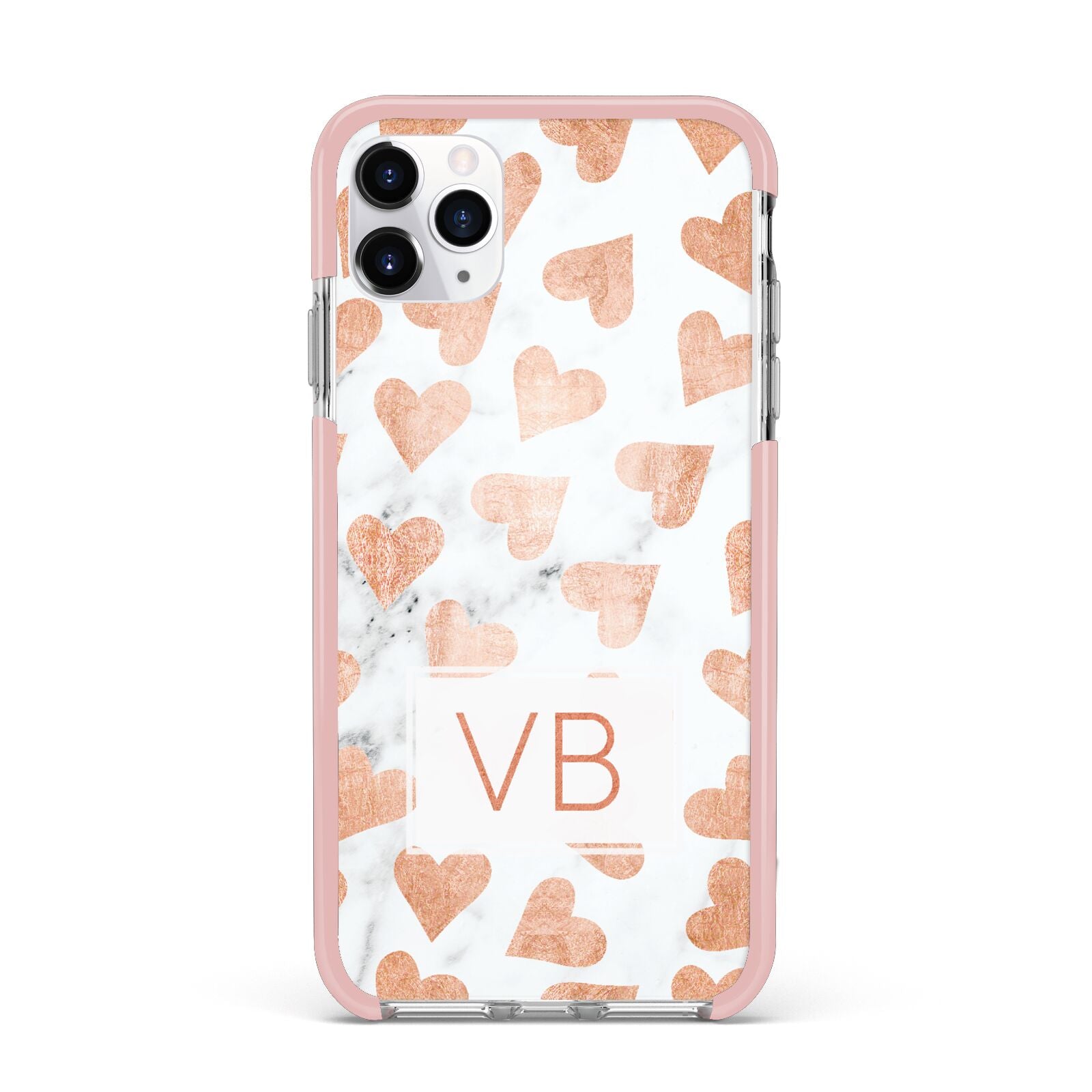 Personalised Heart Initialled Marble iPhone 11 Pro Max Impact Pink Edge Case