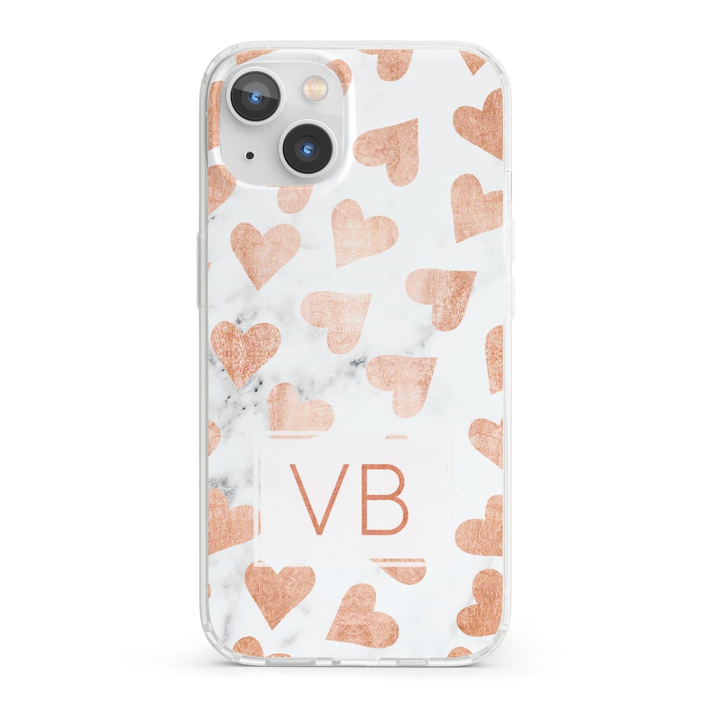 Personalised Heart Initialled Marble iPhone 13 Clear Bumper Case