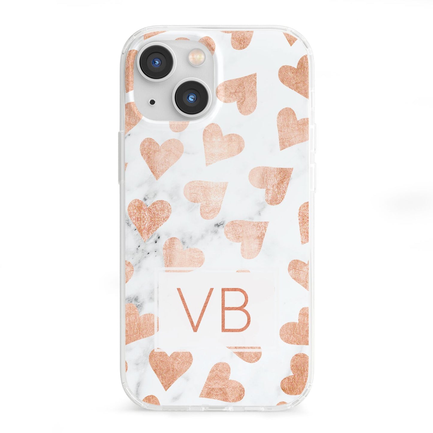 Personalised Heart Initialled Marble iPhone 13 Mini Clear Bumper Case