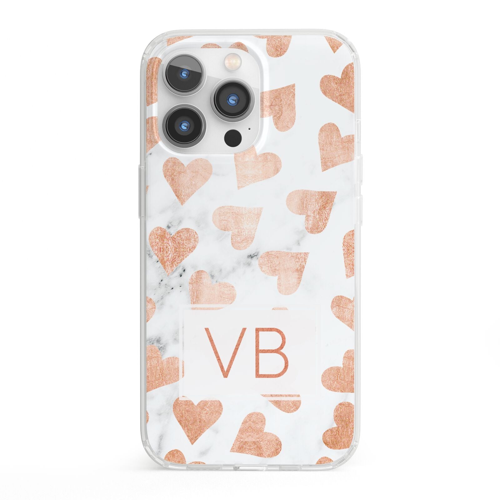 Personalised Heart Initialled Marble iPhone 13 Pro Clear Bumper Case