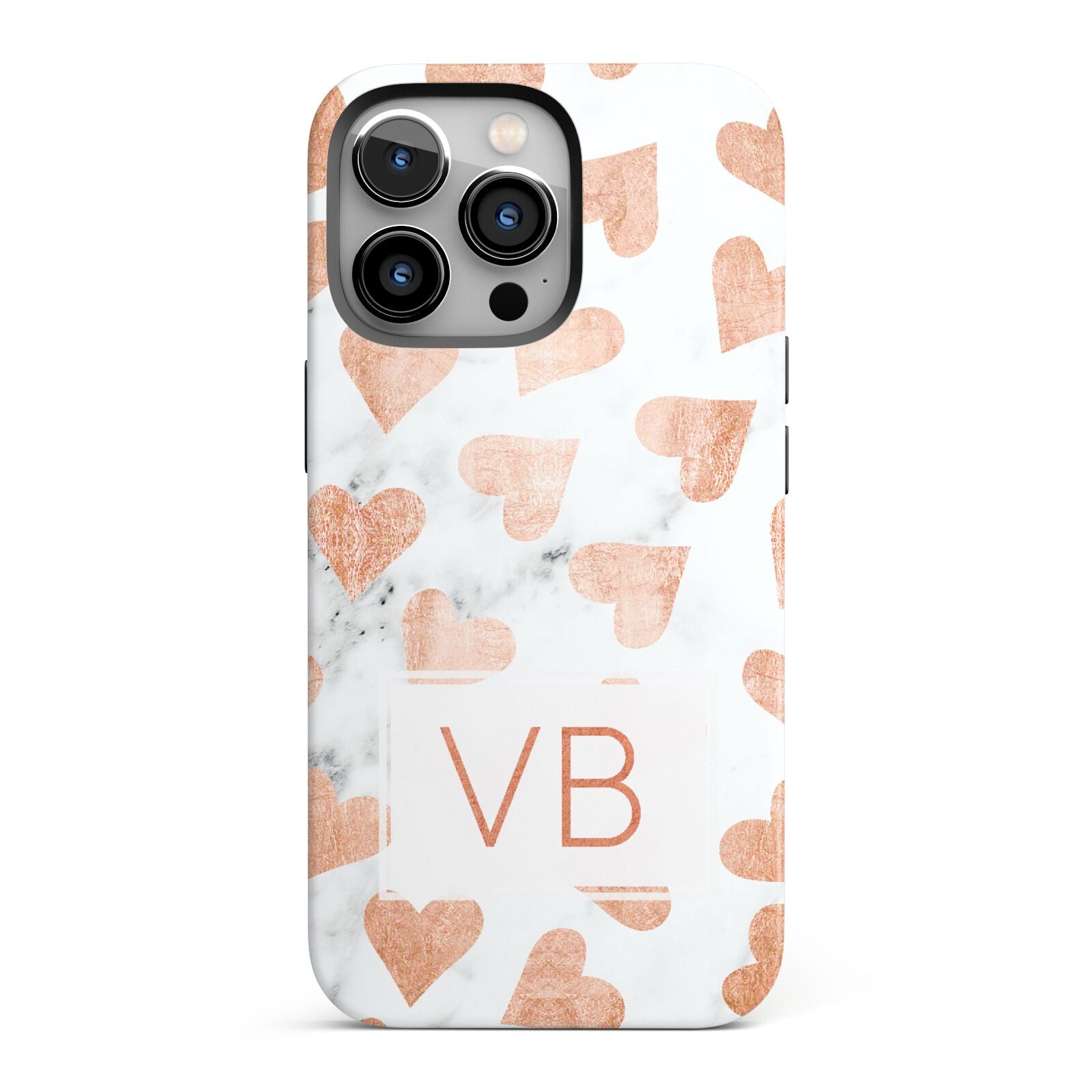 Personalised Heart Initialled Marble iPhone 13 Pro Full Wrap 3D Tough Case