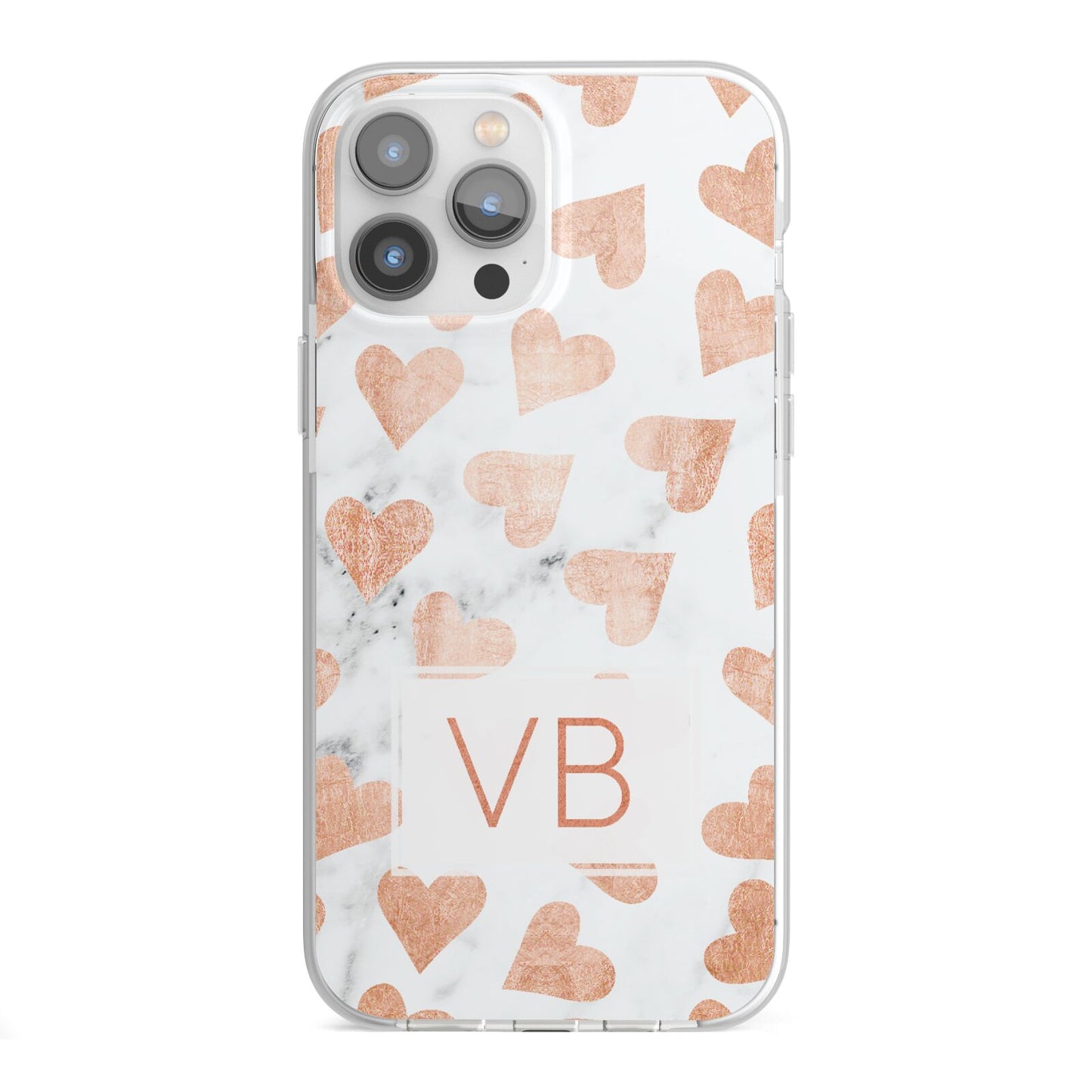 Personalised Heart Initialled Marble iPhone 13 Pro Max TPU Impact Case with White Edges