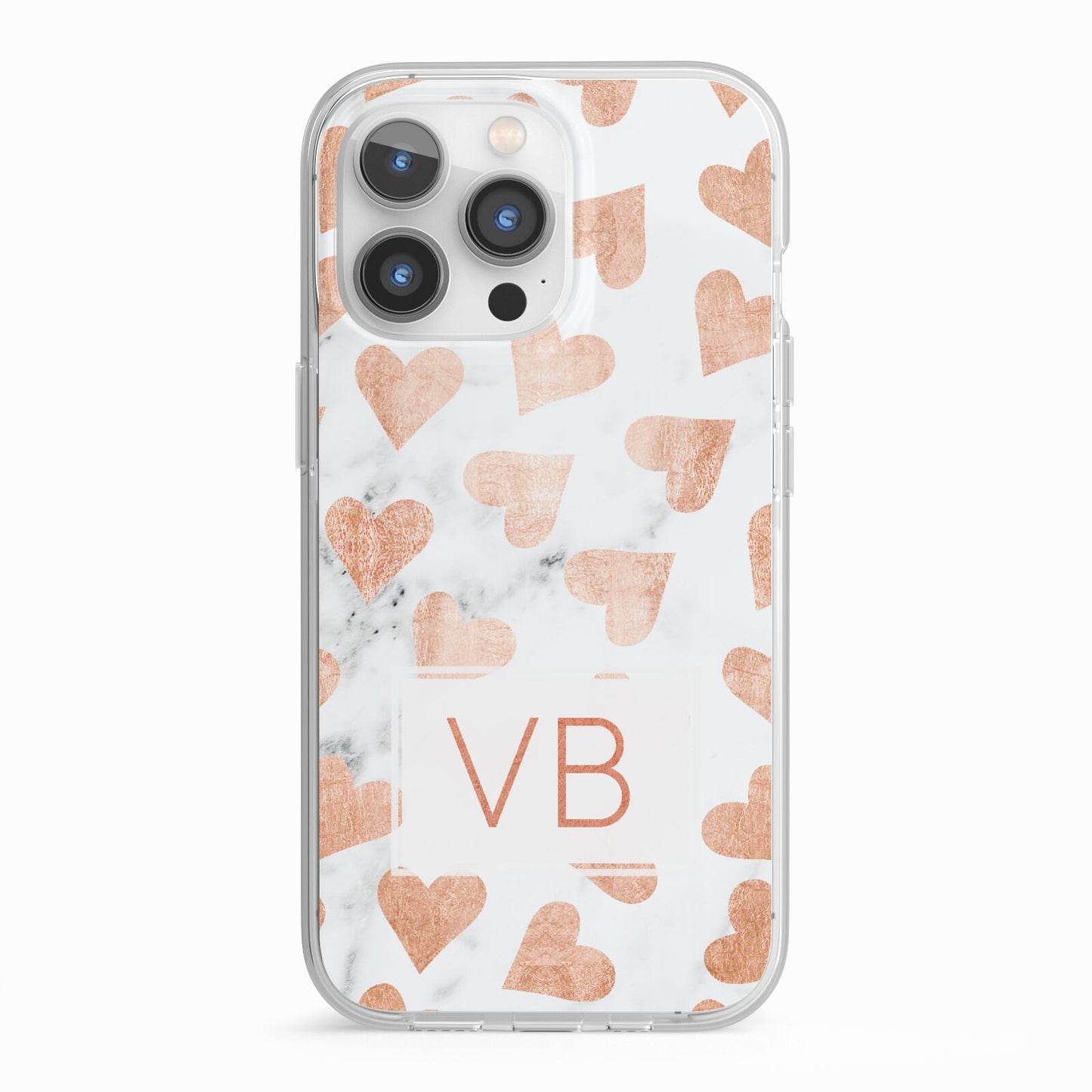 Personalised Heart Initialled Marble iPhone 13 Pro TPU Impact Case with White Edges