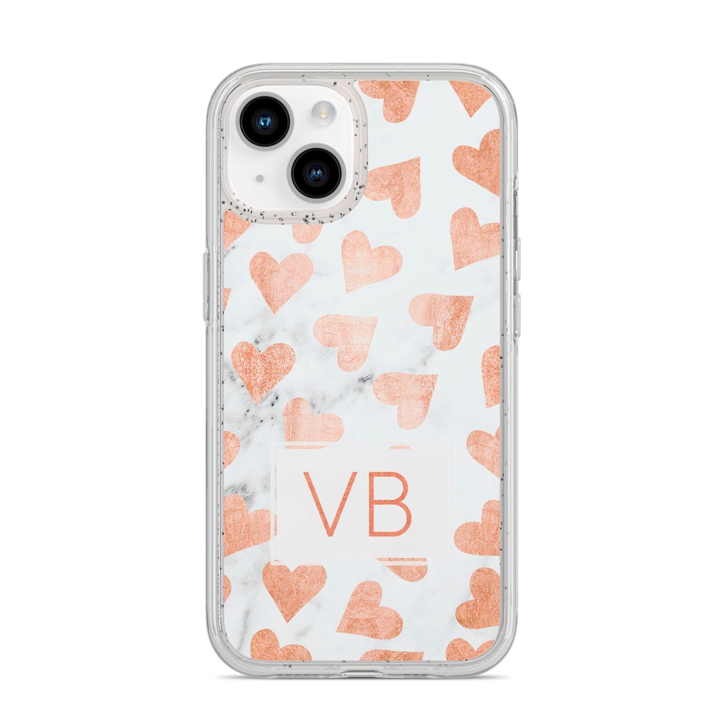 Personalised Heart Initialled Marble iPhone 14 Glitter Tough Case Starlight