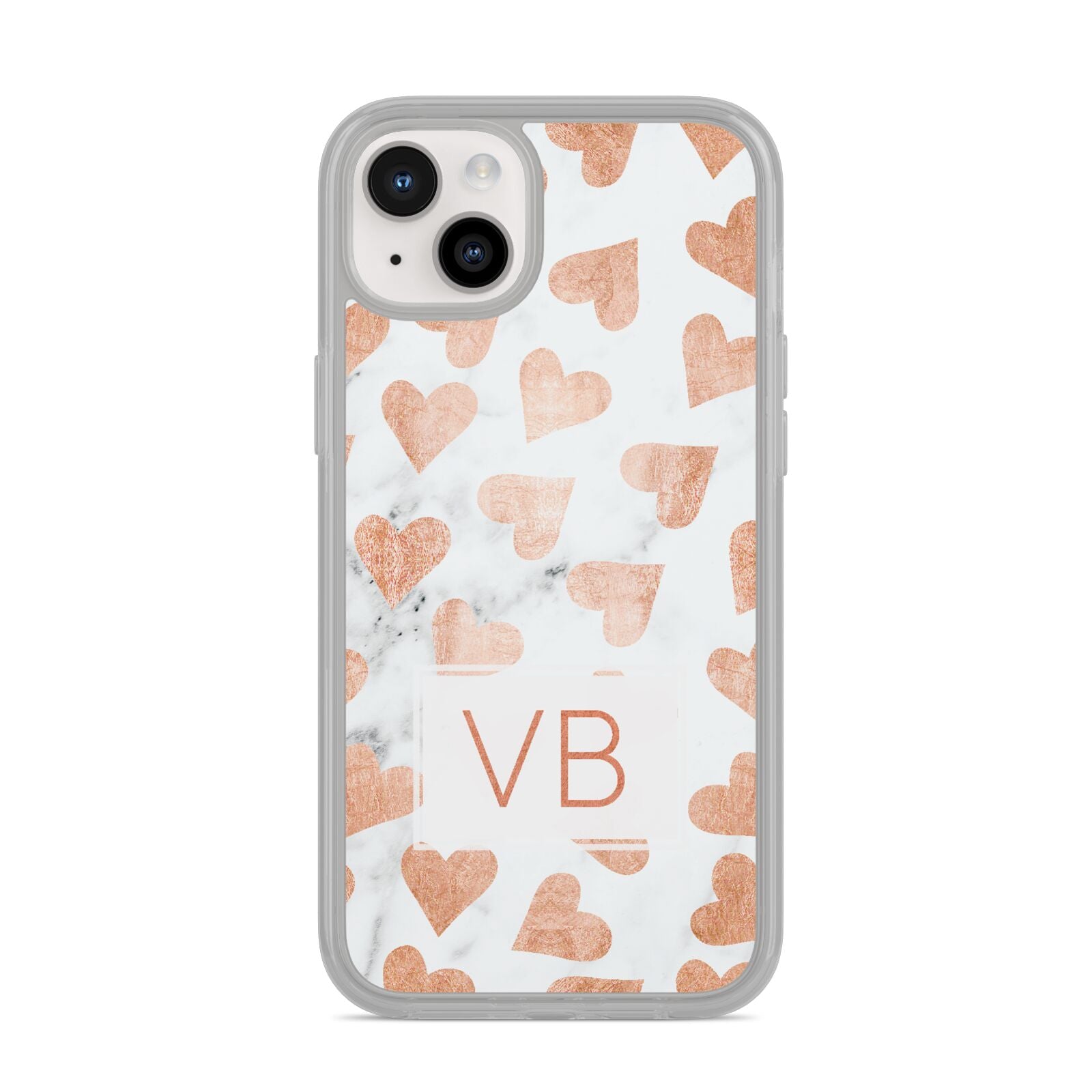 Personalised Heart Initialled Marble iPhone 14 Plus Clear Tough Case Starlight