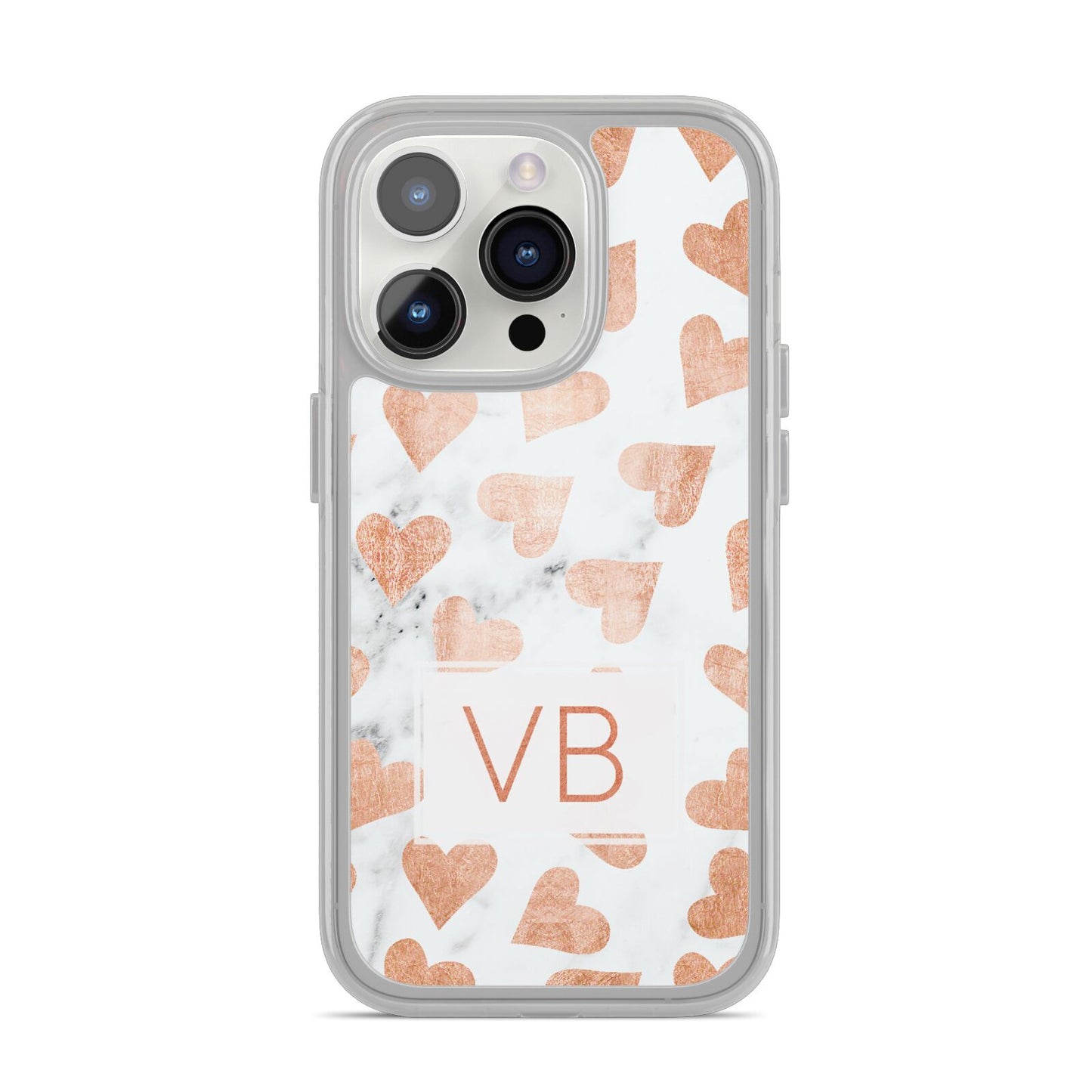 Personalised Heart Initialled Marble iPhone 14 Pro Clear Tough Case Silver