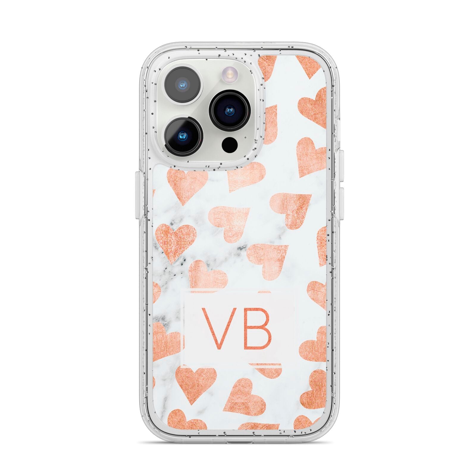 Personalised Heart Initialled Marble iPhone 14 Pro Glitter Tough Case Silver