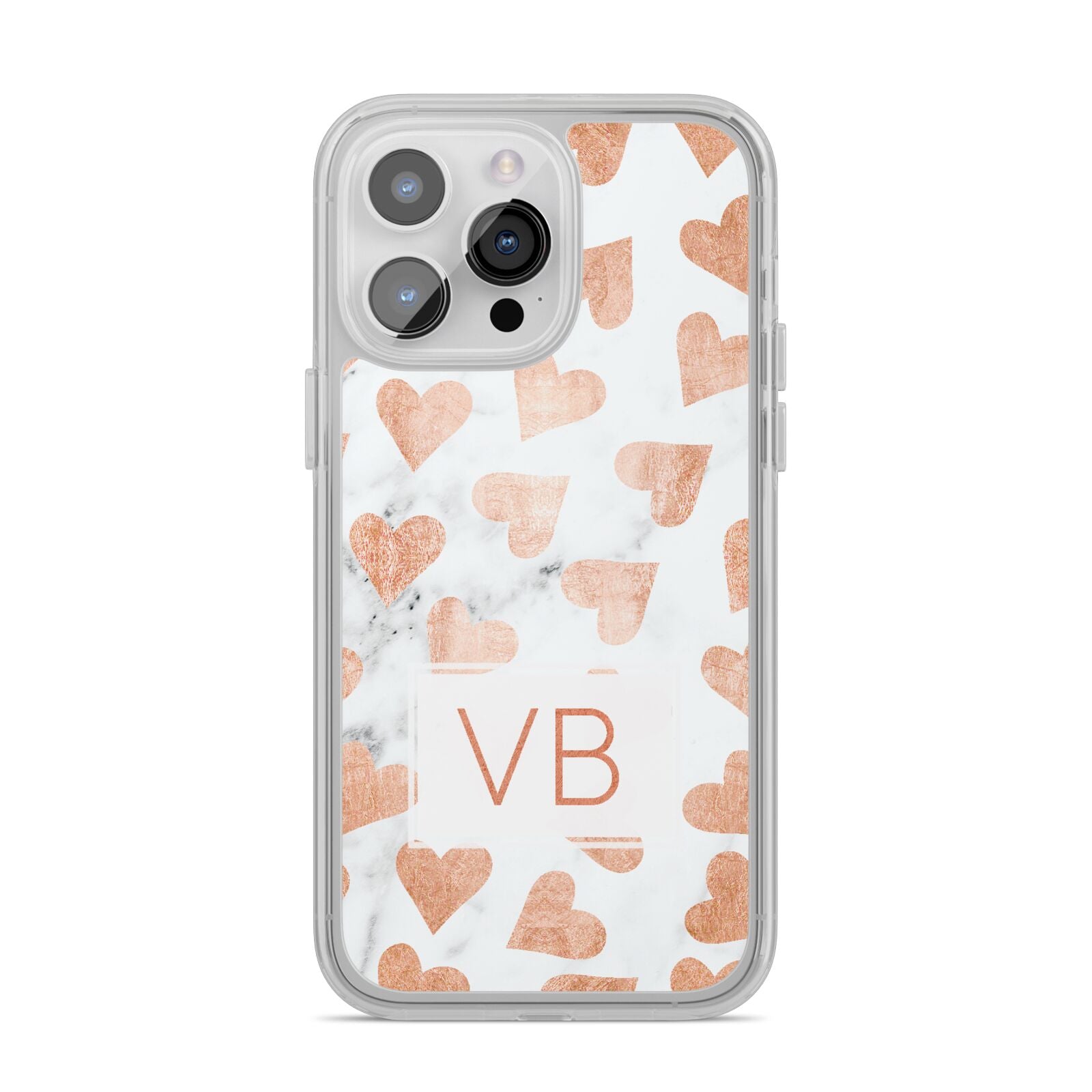 Personalised Heart Initialled Marble iPhone 14 Pro Max Clear Tough Case Silver