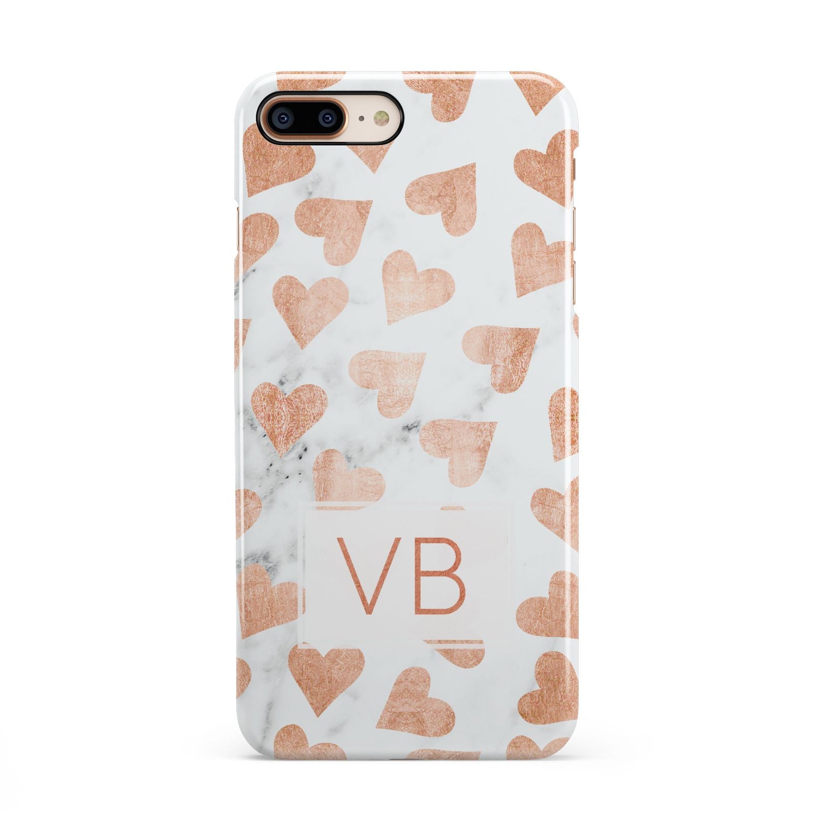 Personalised Heart Initialled Marble iPhone 8 Plus 3D Snap Case on Gold Phone