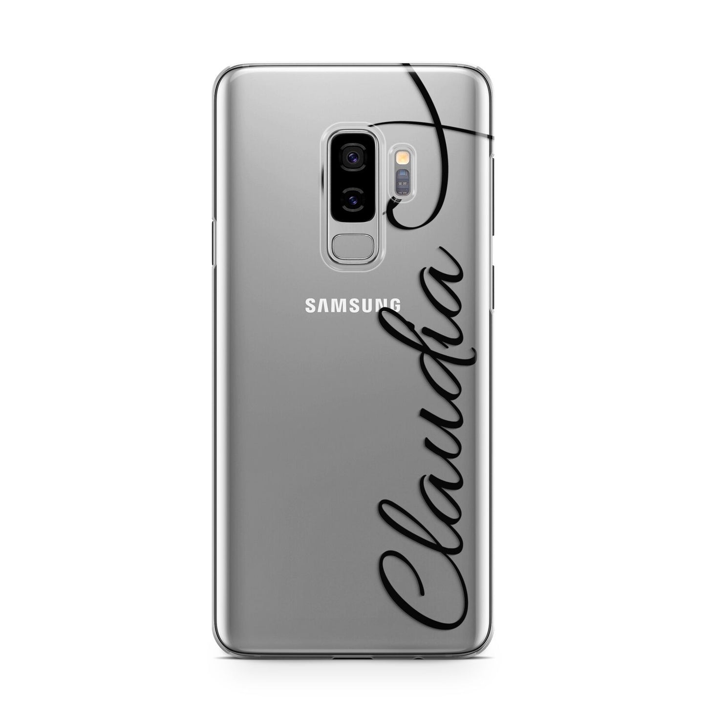 Personalised Heart Name Samsung Galaxy S9 Plus Case on Silver phone