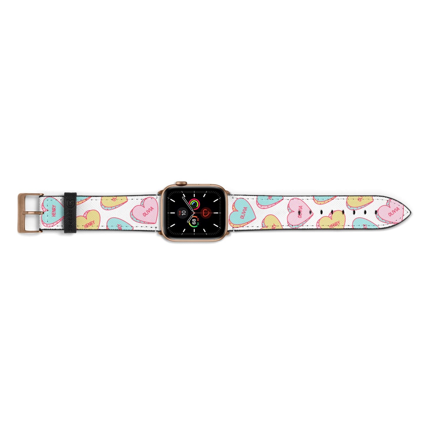 Personalised Heart Sweets Apple Watch Strap Landscape Image Gold Hardware