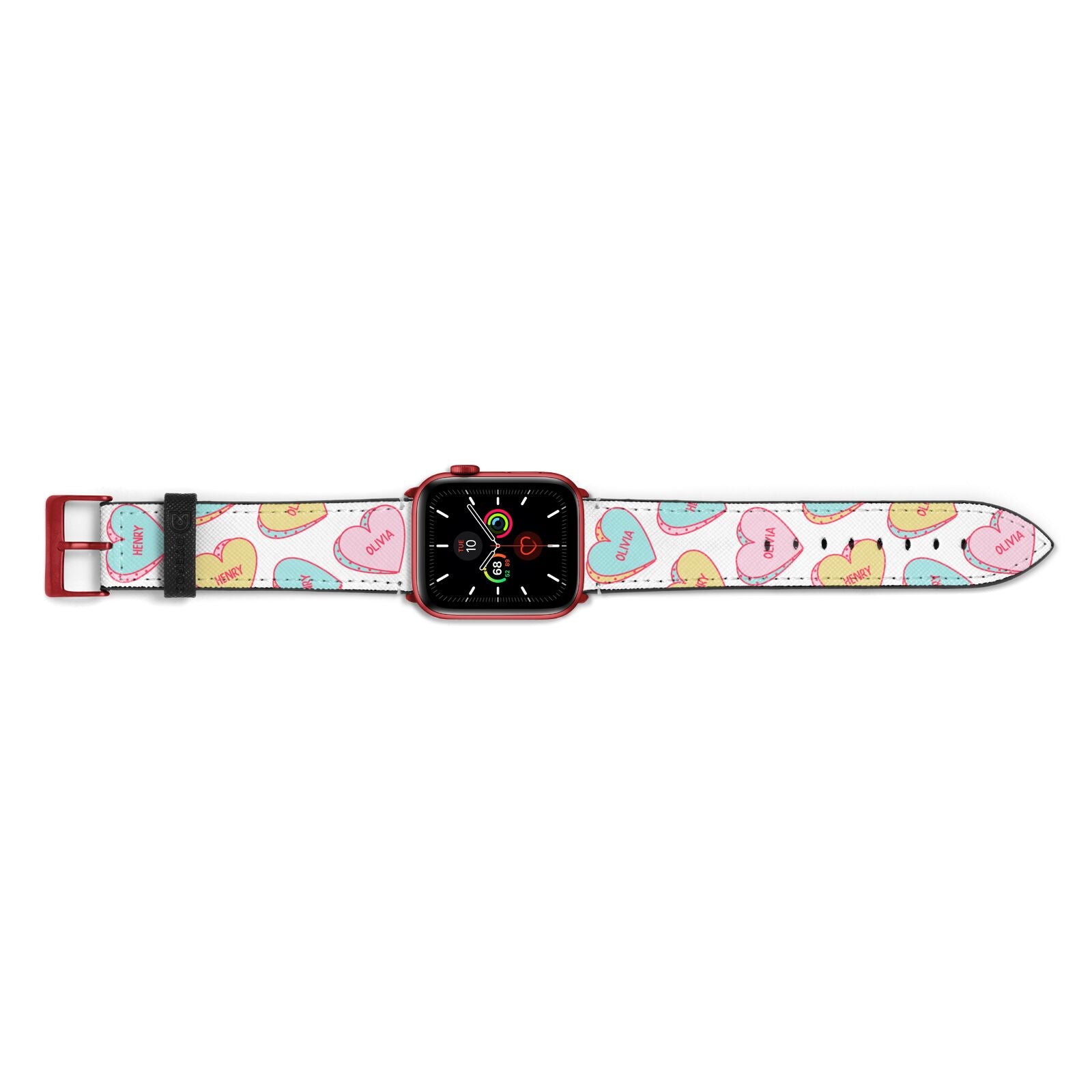 Personalised Heart Sweets Apple Watch Strap Landscape Image Red Hardware