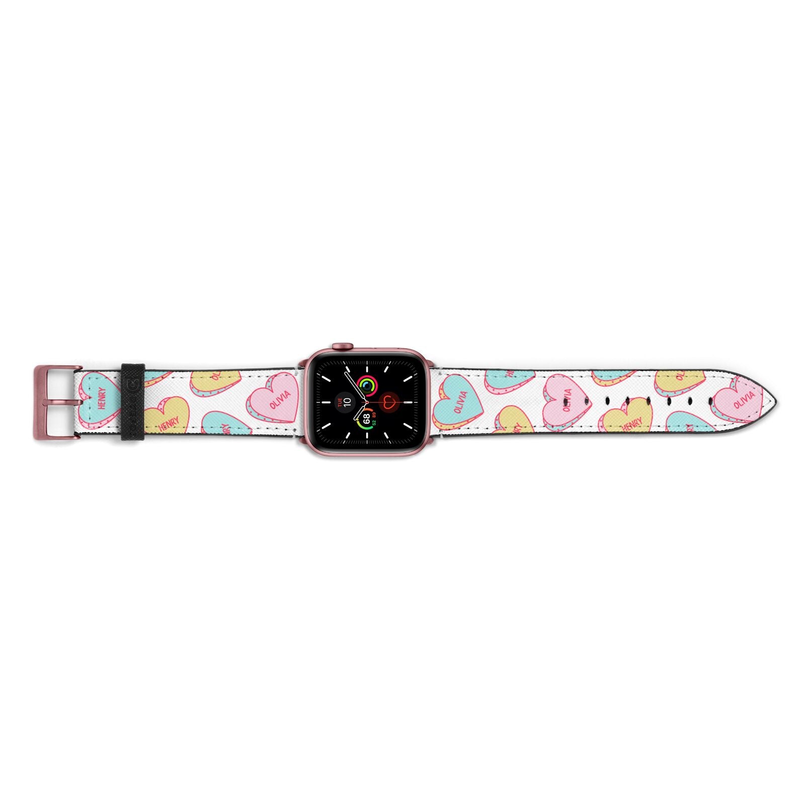Personalised Heart Sweets Apple Watch Strap Landscape Image Rose Gold Hardware