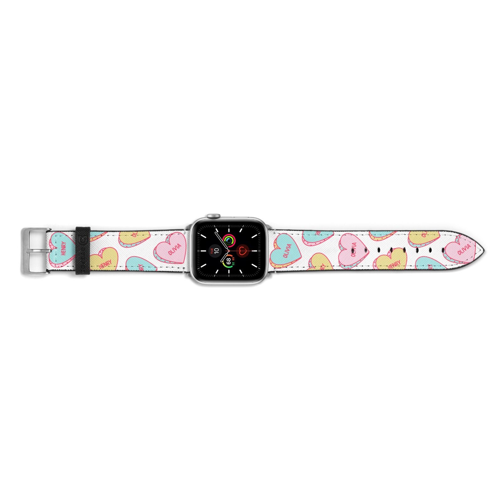 Personalised Heart Sweets Apple Watch Strap Landscape Image Silver Hardware