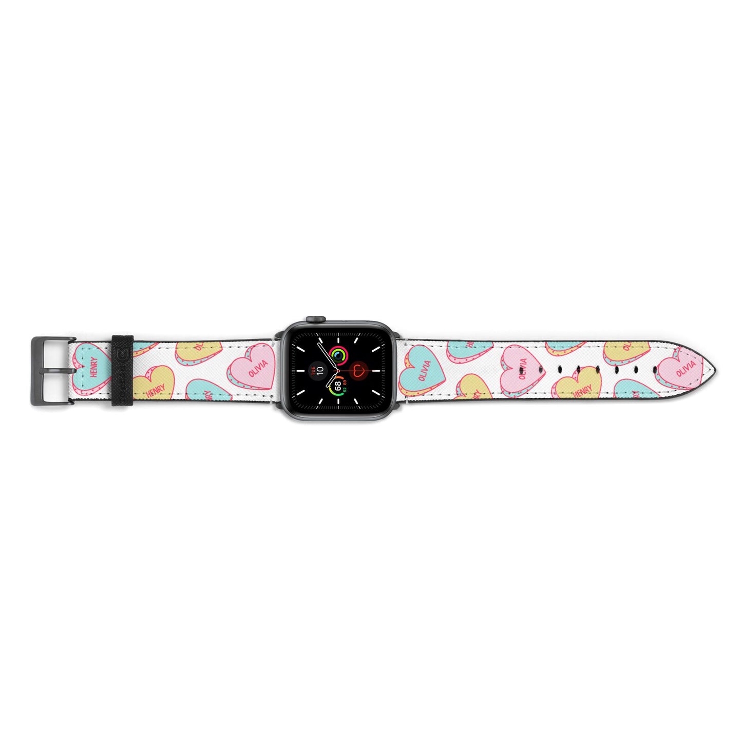 Personalised Heart Sweets Apple Watch Strap Landscape Image Space Grey Hardware