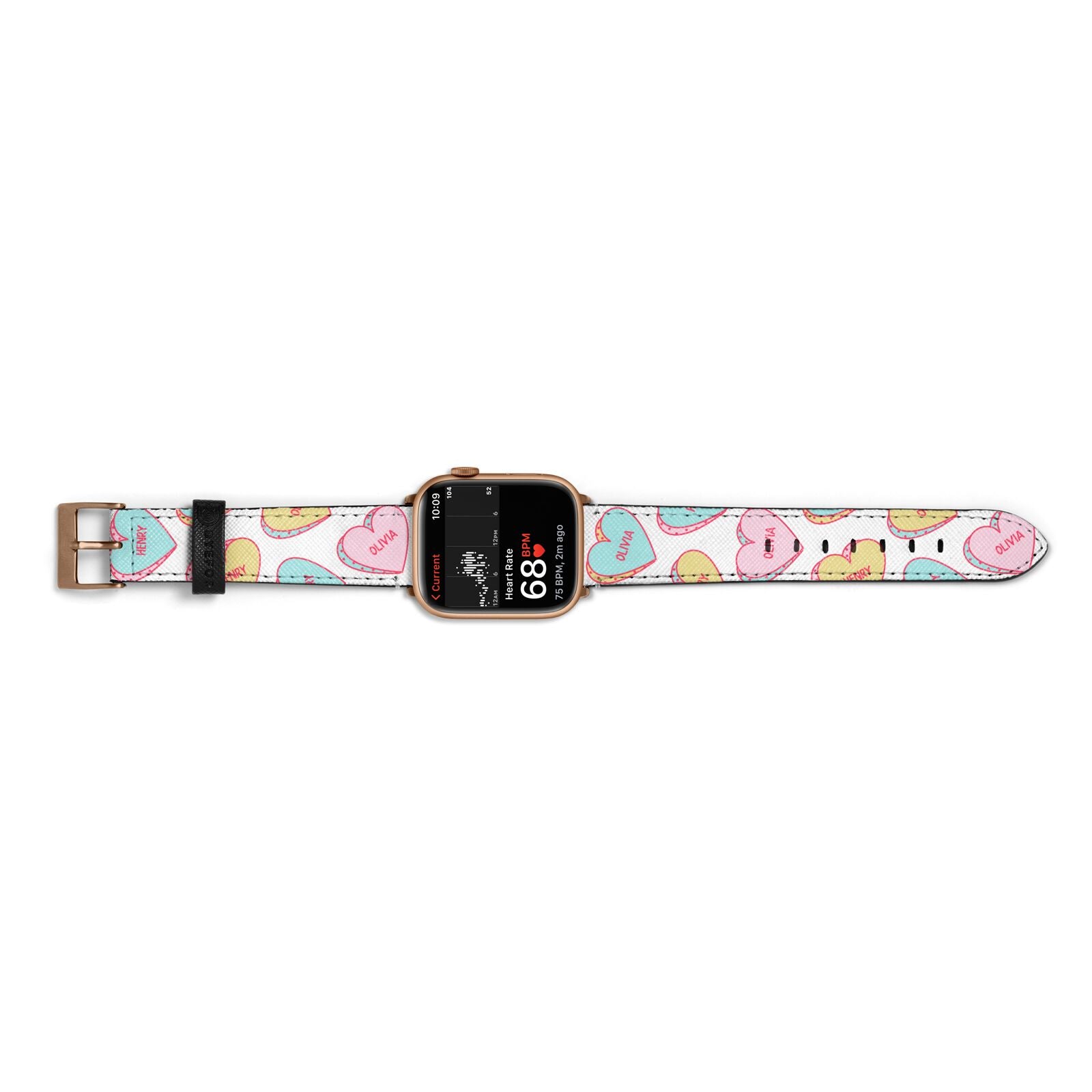 Personalised Heart Sweets Apple Watch Strap Size 38mm Landscape Image Gold Hardware