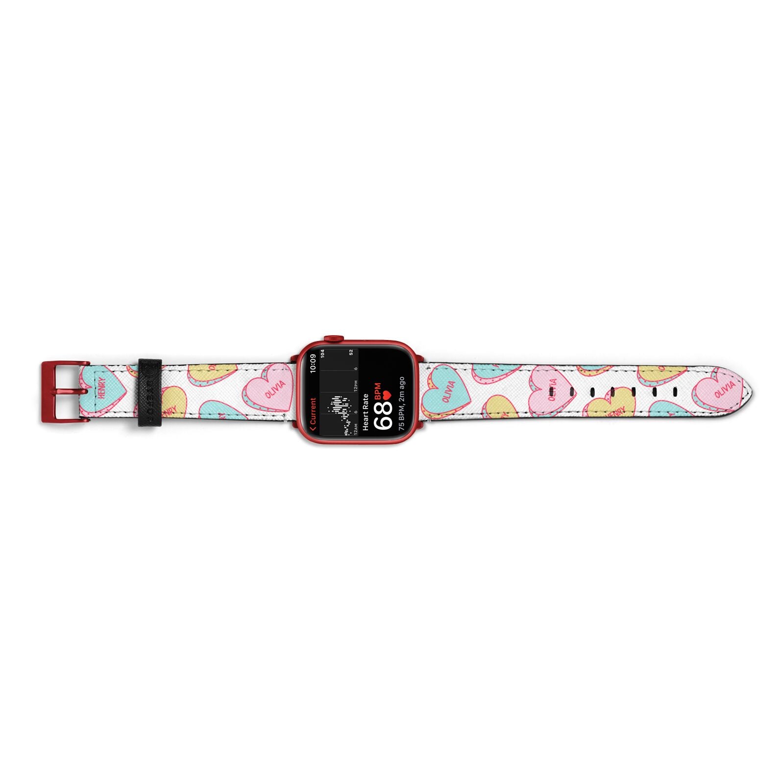 Personalised Heart Sweets Apple Watch Strap Size 38mm Landscape Image Red Hardware