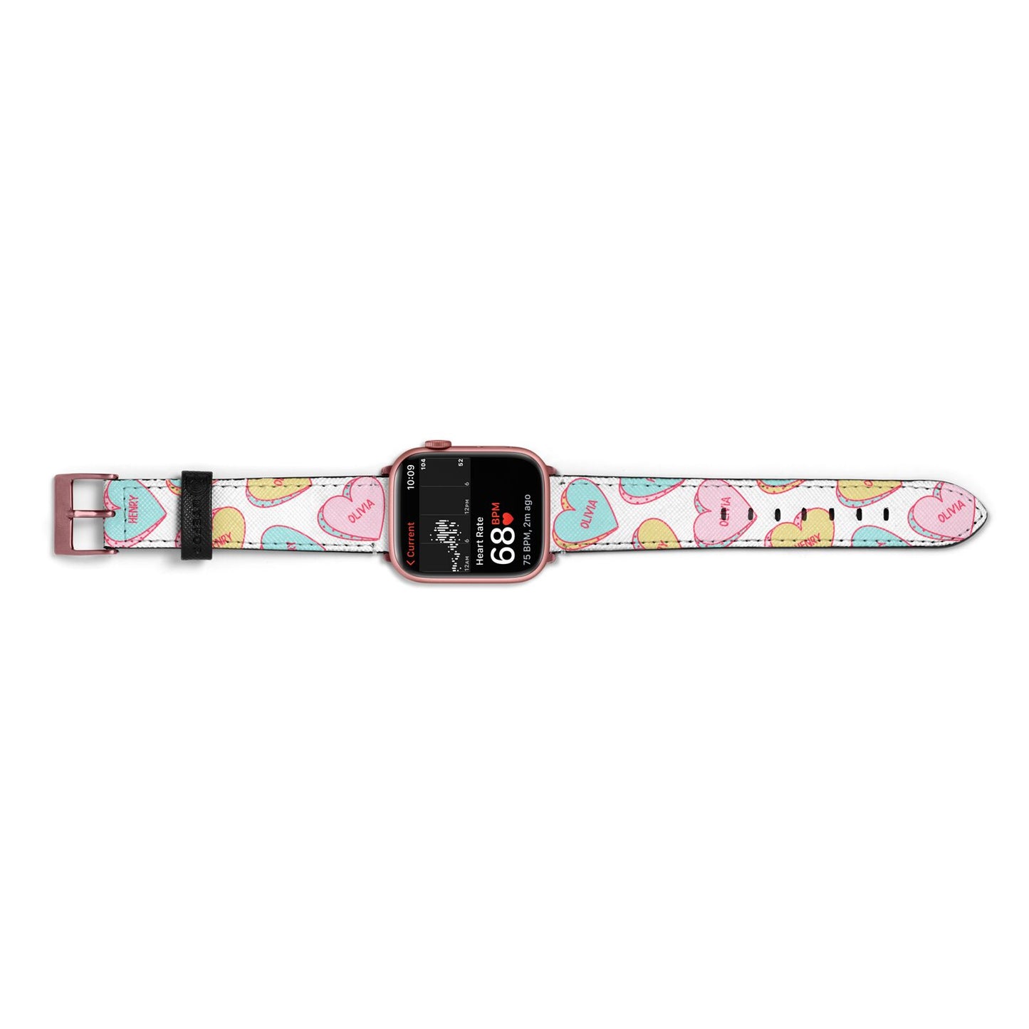 Personalised Heart Sweets Apple Watch Strap Size 38mm Landscape Image Rose Gold Hardware
