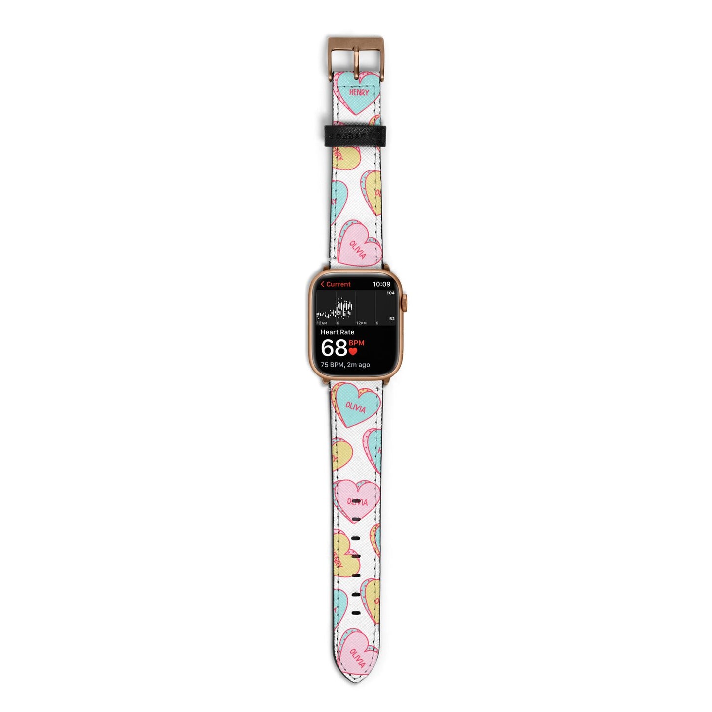 Personalised Heart Sweets Apple Watch Strap Size 38mm with Gold Hardware