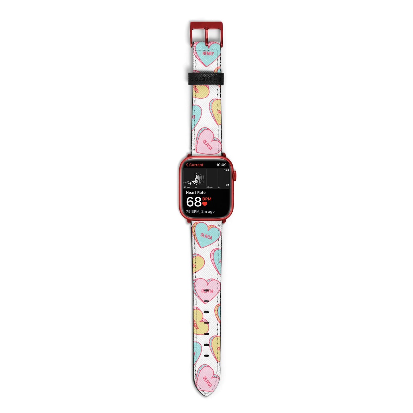 Personalised Heart Sweets Apple Watch Strap Size 38mm with Red Hardware