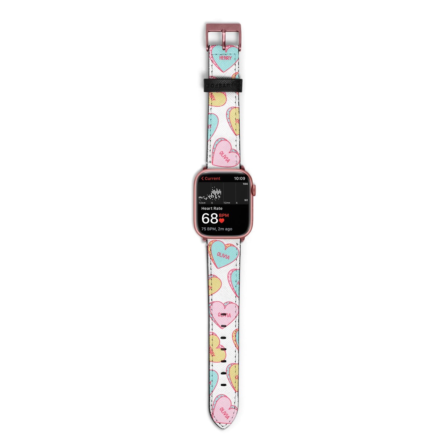 Personalised Heart Sweets Apple Watch Strap Size 38mm with Rose Gold Hardware