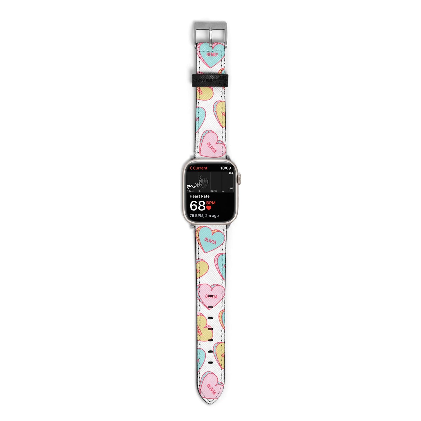 Personalised Heart Sweets Apple Watch Strap Size 38mm with Silver Hardware