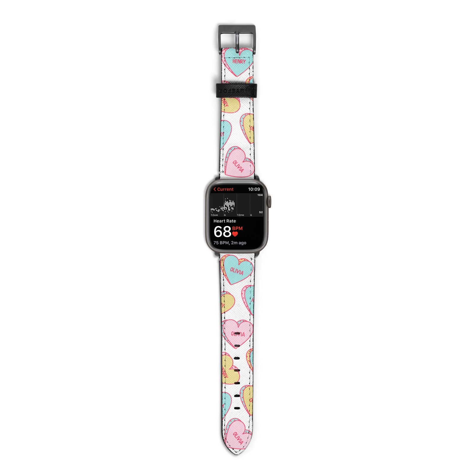 Personalised Heart Sweets Apple Watch Strap Size 38mm with Space Grey Hardware