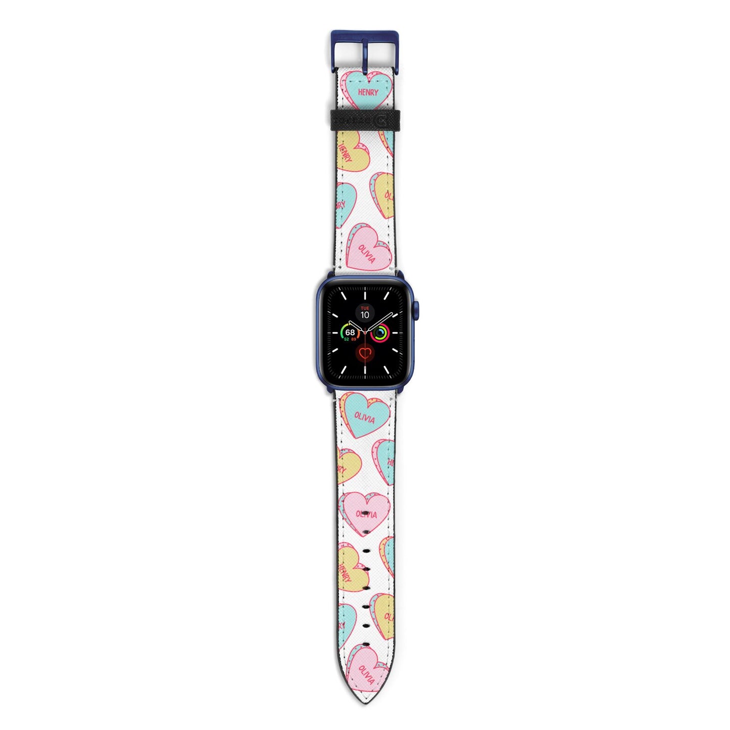 Personalised Heart Sweets Apple Watch Strap with Blue Hardware