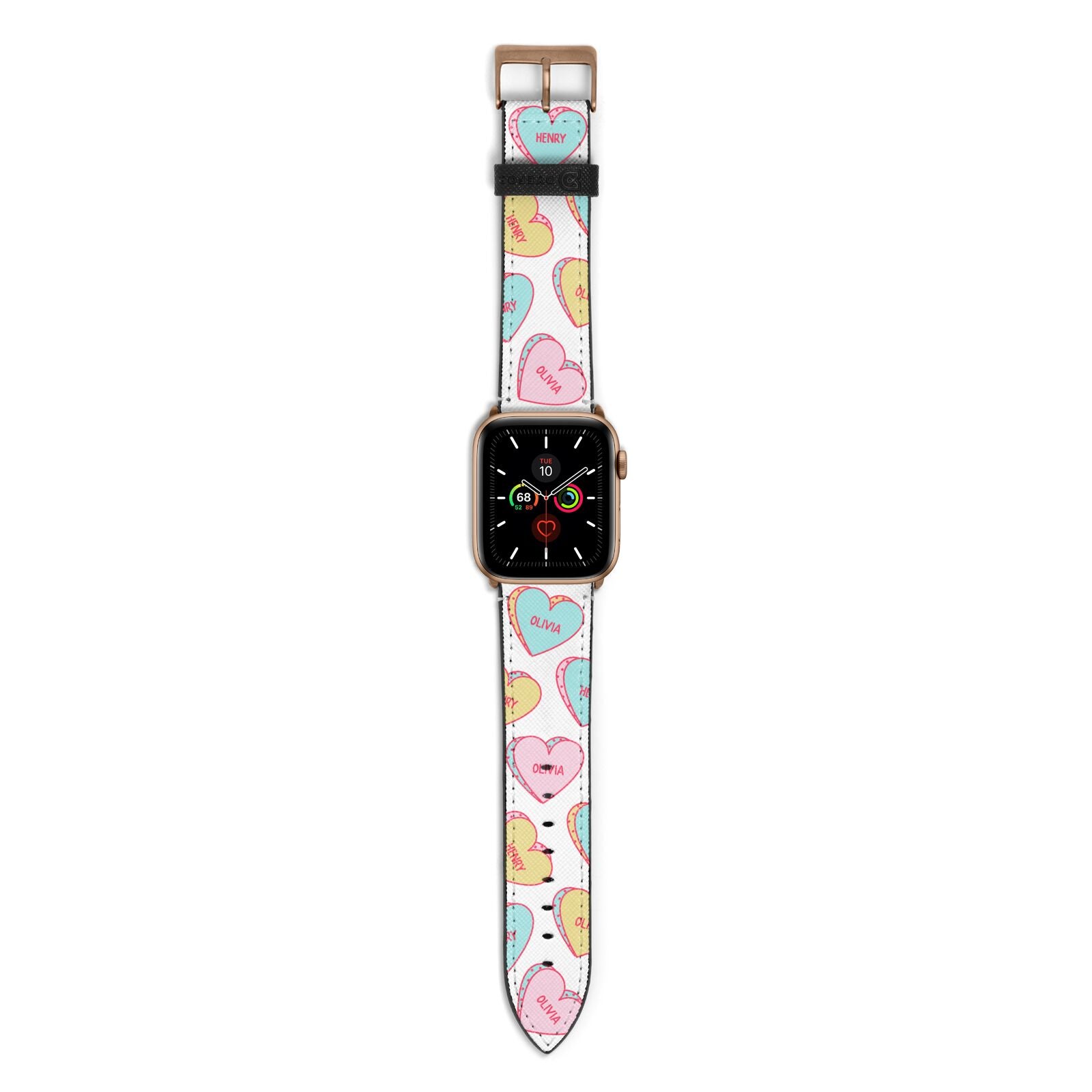 Personalised Heart Sweets Apple Watch Strap with Gold Hardware
