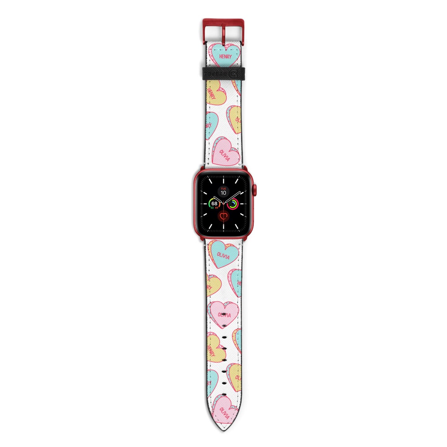 Personalised Heart Sweets Apple Watch Strap with Red Hardware