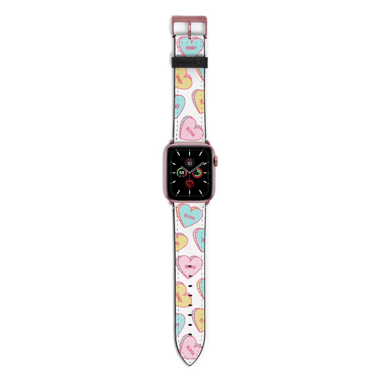 Personalised Heart Sweets Apple Watch Strap with Rose Gold Hardware