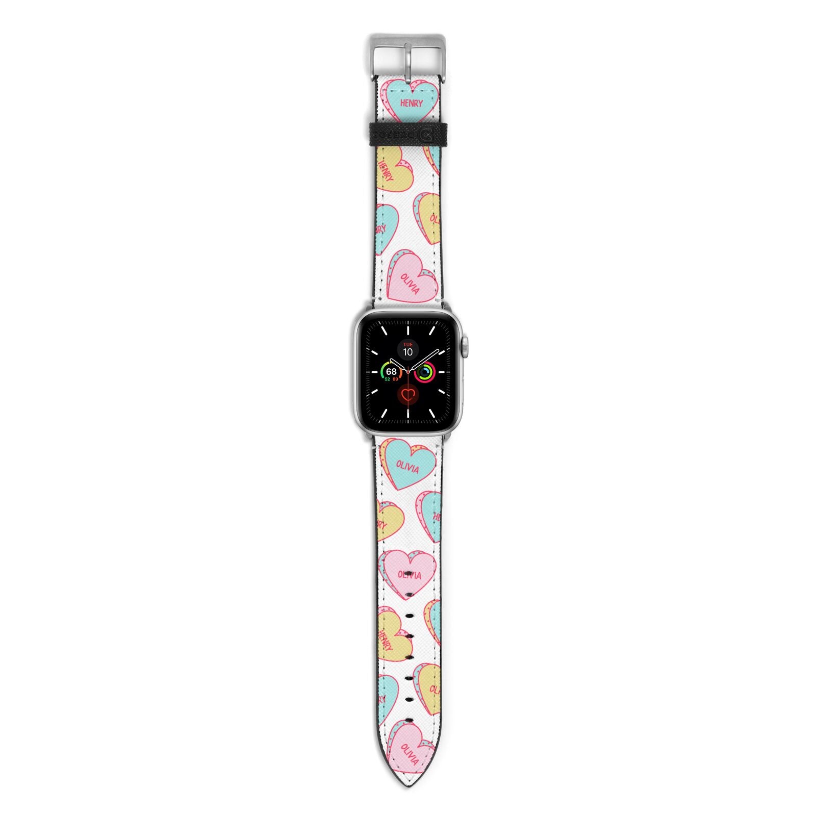 Personalised Heart Sweets Apple Watch Strap with Silver Hardware